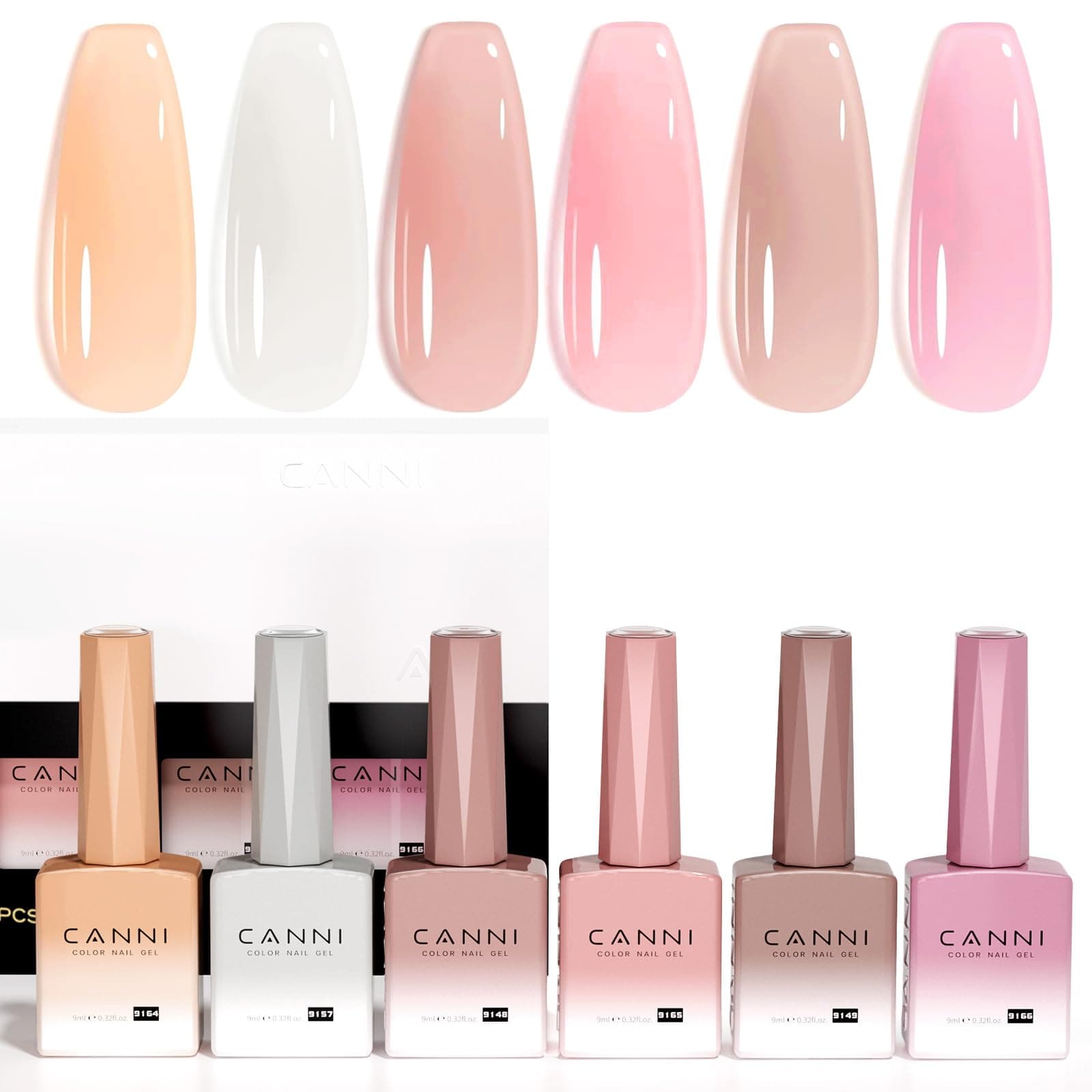 CANNI Vernis à Ongles Gel Semi Permanent 6 Couleur Lot Vernis à Ongles UV Gel Nail Polish Couleur pâte de Transparent nude beige gris rose violet für Maniküre Nageldesign