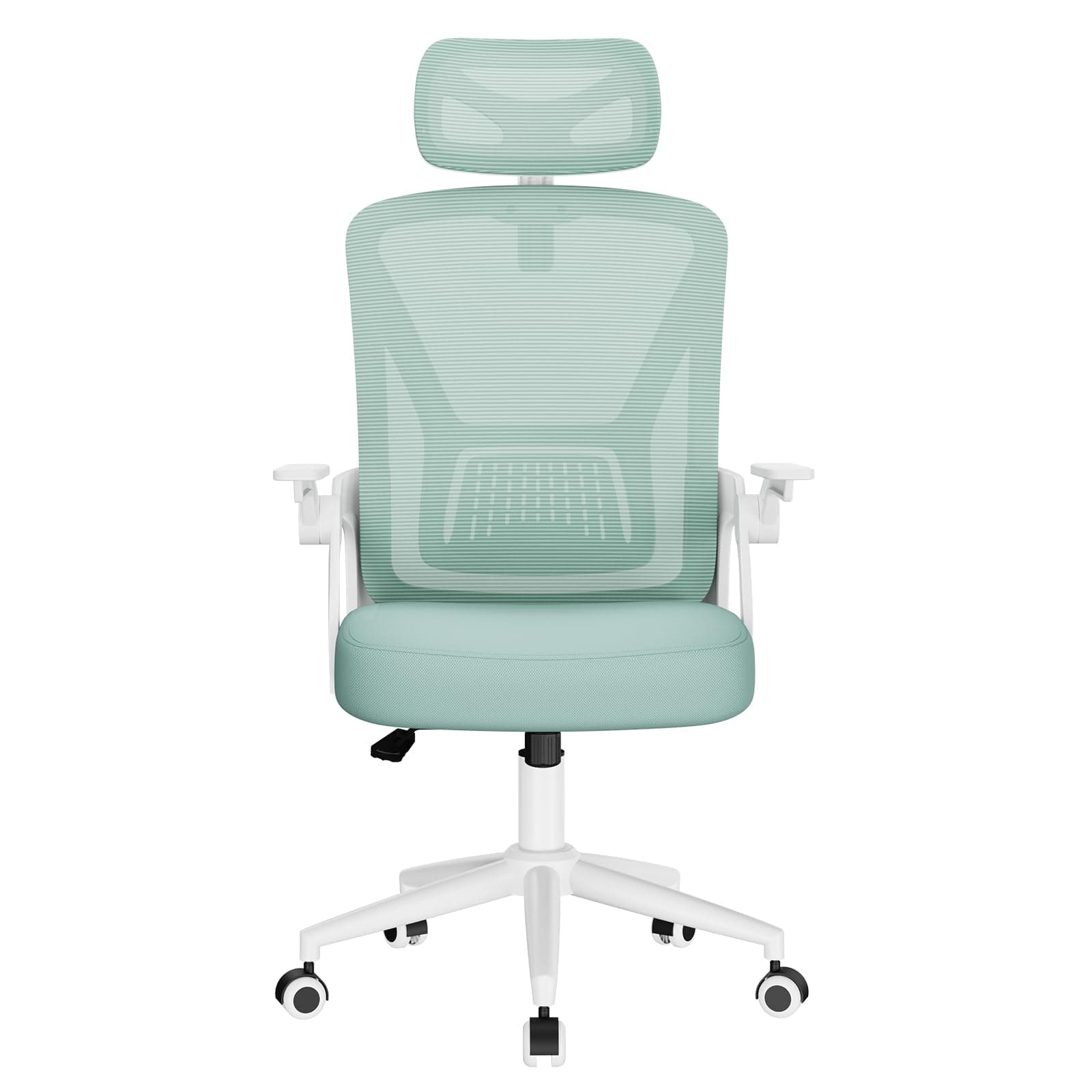 naspaluro Silla de Oficina, Silla de Oficina Ergonómica con Brazos Abatibles 90°, Soporte Lumbar de Diseño Exclusivo, Reposacabezas Ajustable, Tapicería de Malla Transpirable Escritorio, Verde