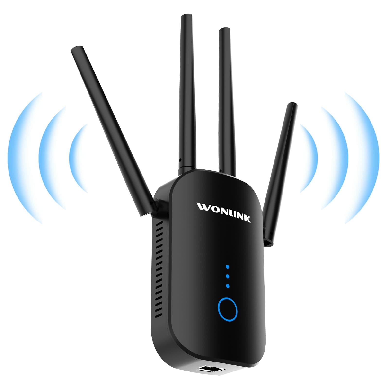 Ripetitore WiFi Potente per Casa, 1200Mbps WiFi Extender 5GHz & 2,4GHz Dual Band Amplificatore wifi Supporta Modalità Ripetitore/Router/AP, Ripetitori con WPS, Porta Ethernet, 4 Antenne (Nero)