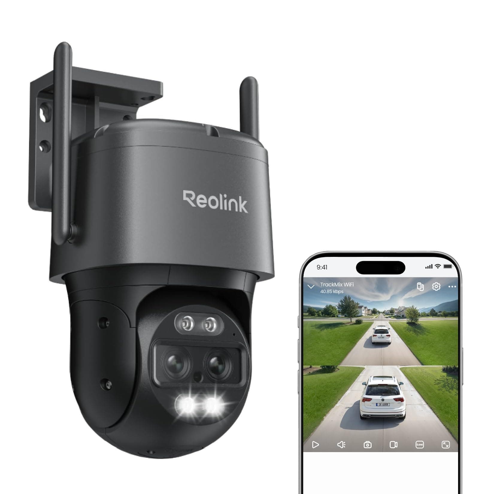 Reolink 4K PTZ Telecamera Wi-Fi Esterno a Doppio Obiettivo, 355°Pan/90°Tilt, Zoom Ibrido 6X, Rilevamento Persona/Veicolo/Animale, Auto-tracking, Visione Notturna a Colori, TrackMix WiFi Grigio