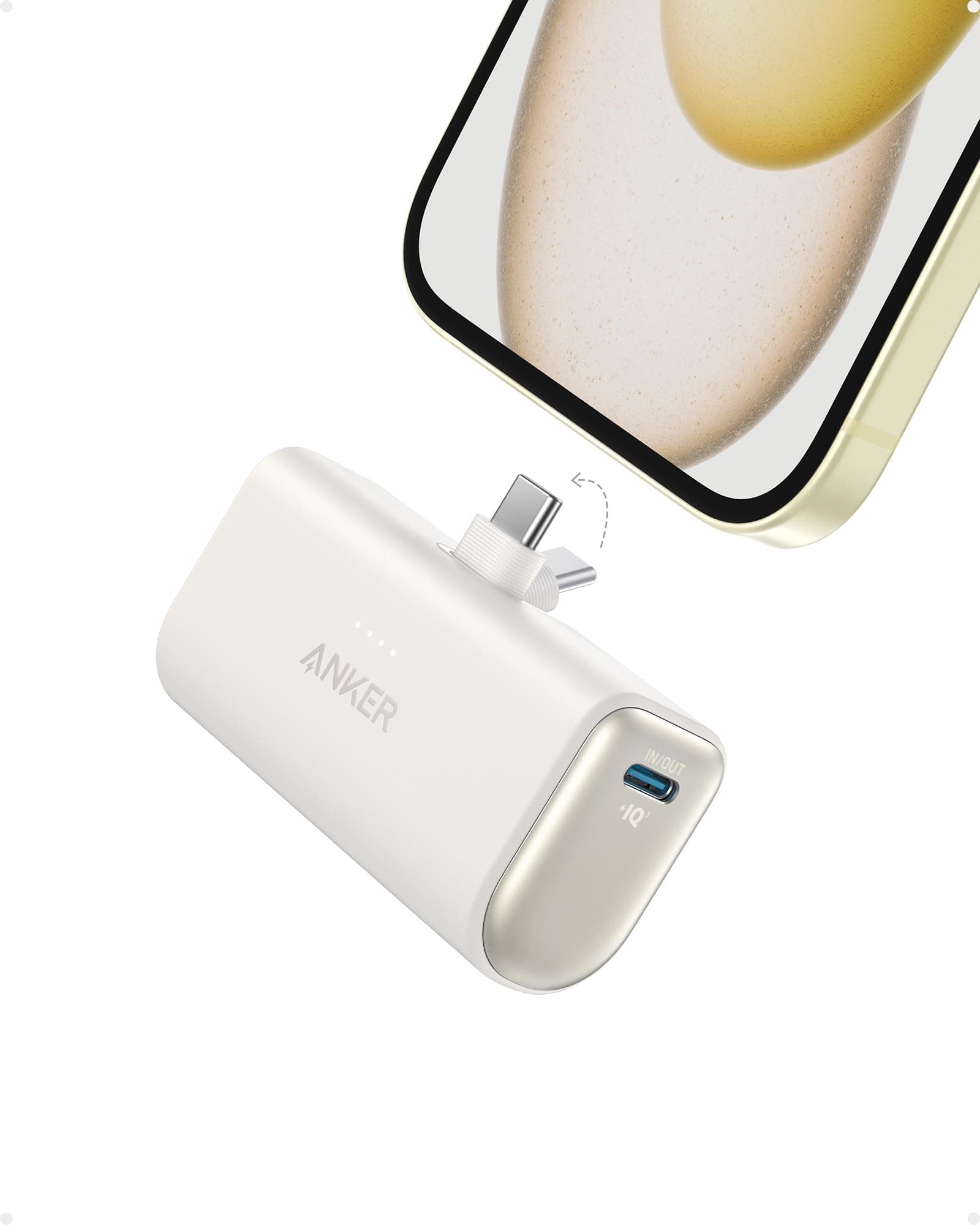 Anker Nano Powerbank, 5000mAh Powerbank 22.5W, Integrierter Faltbarer USB-C Konnektor, Kompatibel mit iPhone 17/16, Galaxy S22/23 Serie, Note20/10 Serie, Huawei, iPad Pro/Air, AirPods und mehr(Weiß)