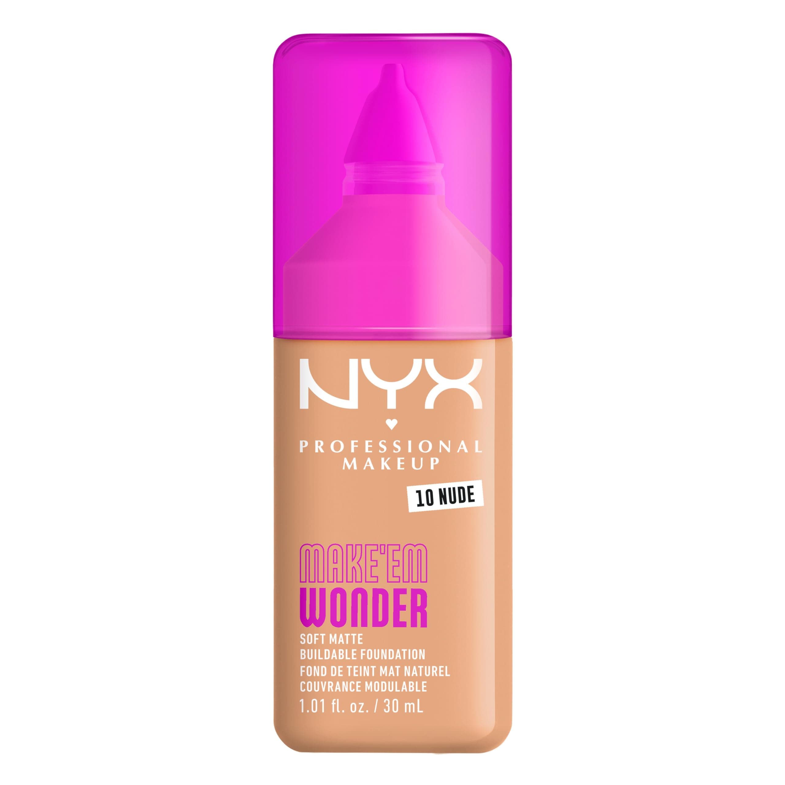 NYX Professional Makeup Fondotinta Soft Matte, Coprenza Modulabile, Tenuta Fino a 24H, Formula Arricchita con Acido Ialuronico, Guaranà e Vitamina C, Make Em Wonder Foundation, Nude, 30 ml