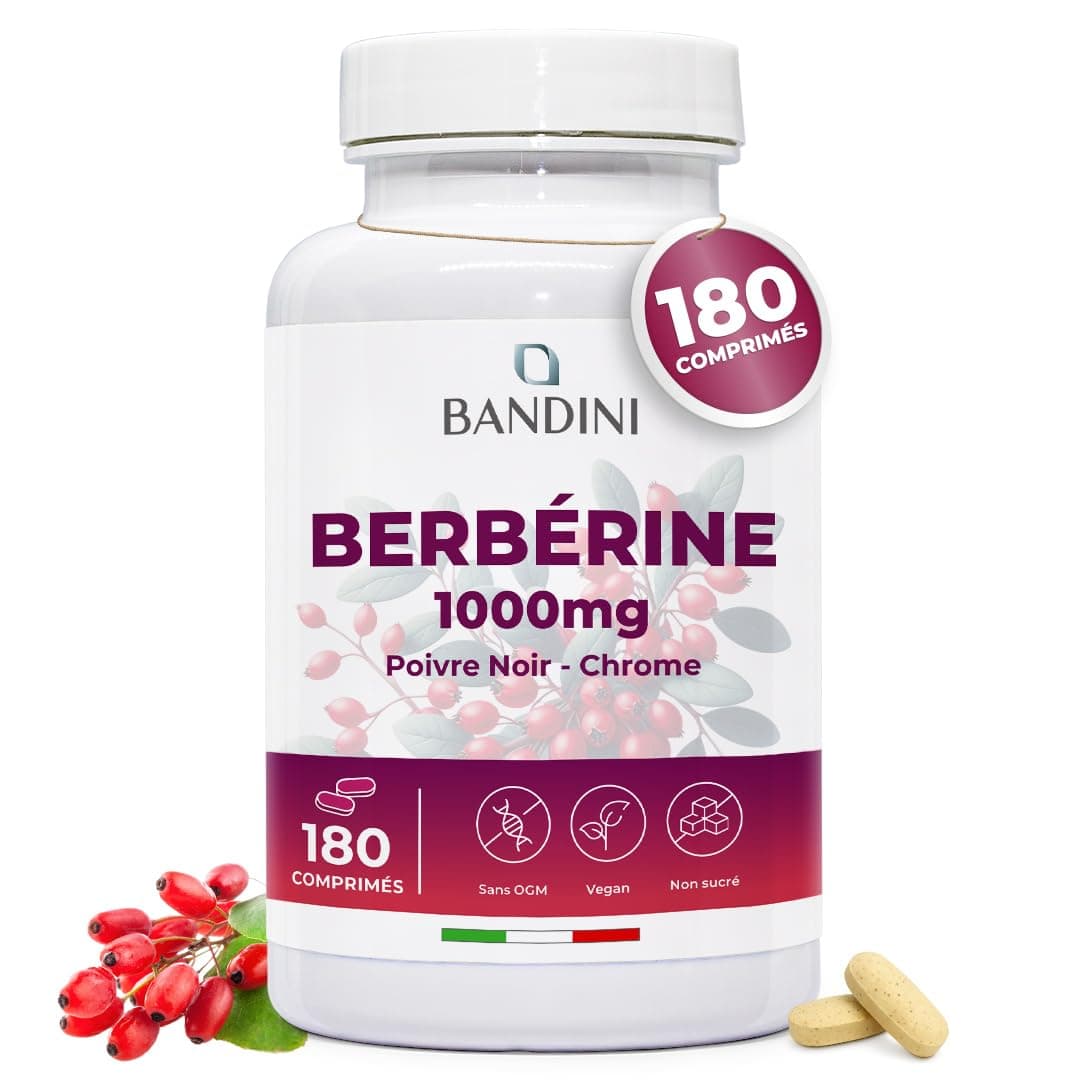 Bandini® Berberine 1000mg pure haut dosage | 180 comprimés vegan - Berberin HCl from Berberis Aristata 97% + Chromium et Poivre noir | Absorption maximale - Fonction digestive, hépatique, intestinale