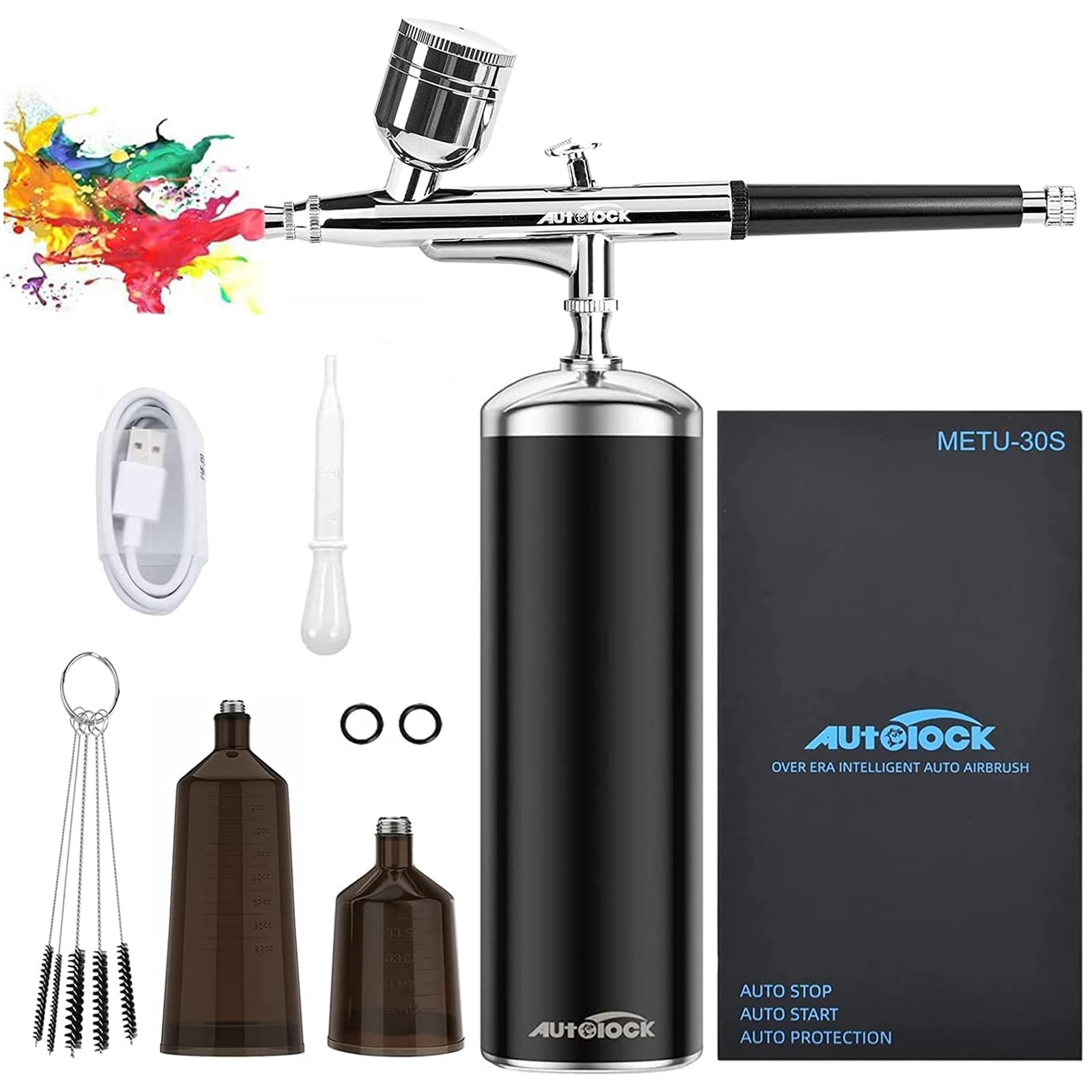 Autolock Kit aérographe 30PSI avec compresseur, kit aérographe portable kit aérographe rechargeable pour maquillage, décoration de gâteau, coloration, nail art, tatouage