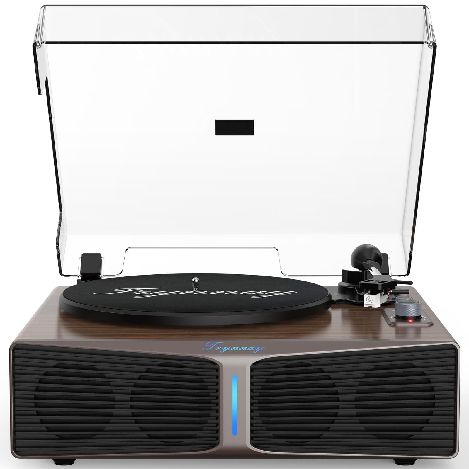 Platine Vinyle avec Haut-parleurs intégrés, Platine Bluetooth avec Haut-parleurs intégrés, contrepoids réglable, AT-3600L, 33/45 Tours/Minute, Barre Lumineuse à luminosité réglable, Brun