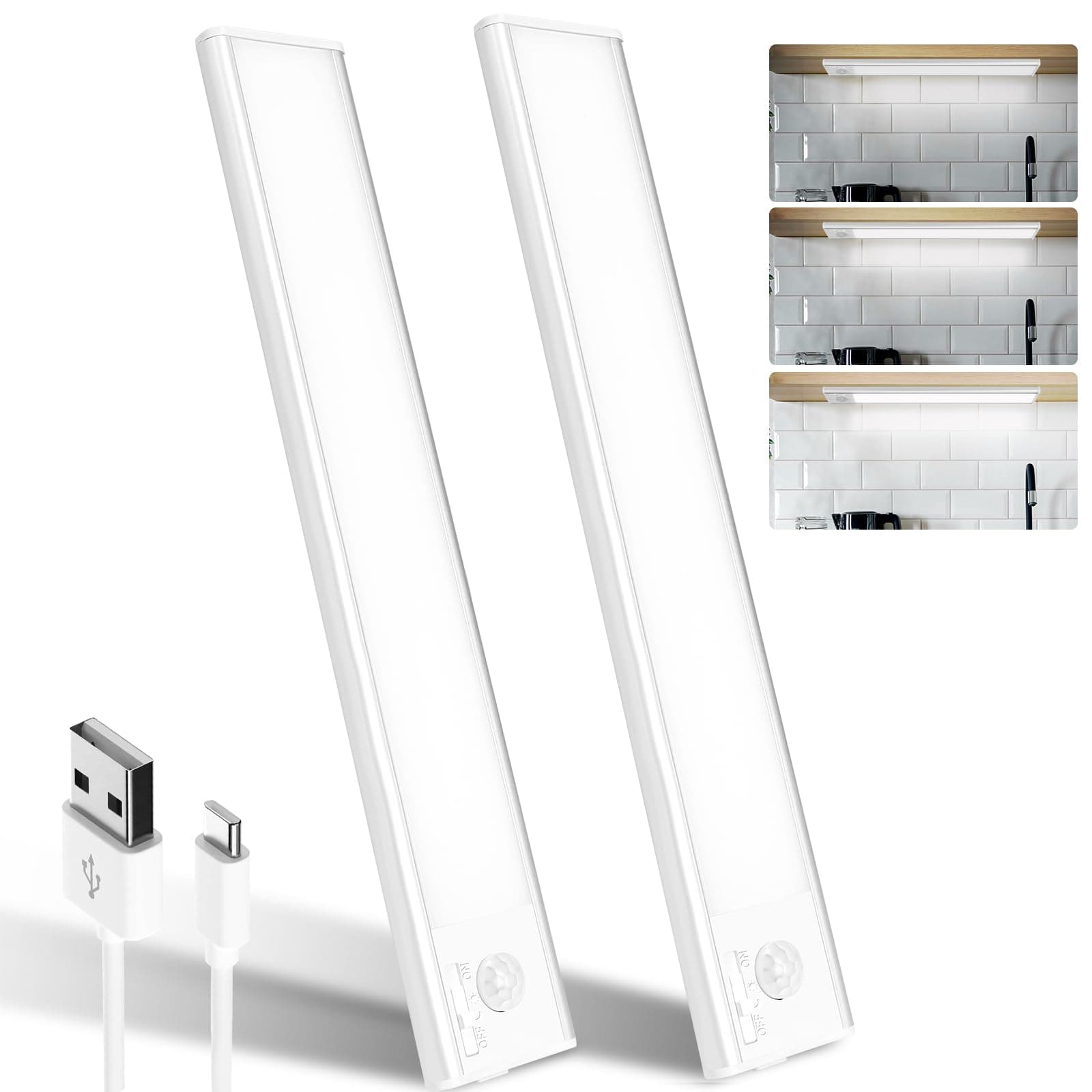 Luz Led Con Sensor De Movimiento,24cm,39 Led Cocina Bajo Mueble,3 models Luz Con Sensor De Movimiento ,1500mah 6500k Luces Led Cocina,Usb Lampara Led Recargable,Luz Led Adhesiva ,Luces Led Pilas,2Pack