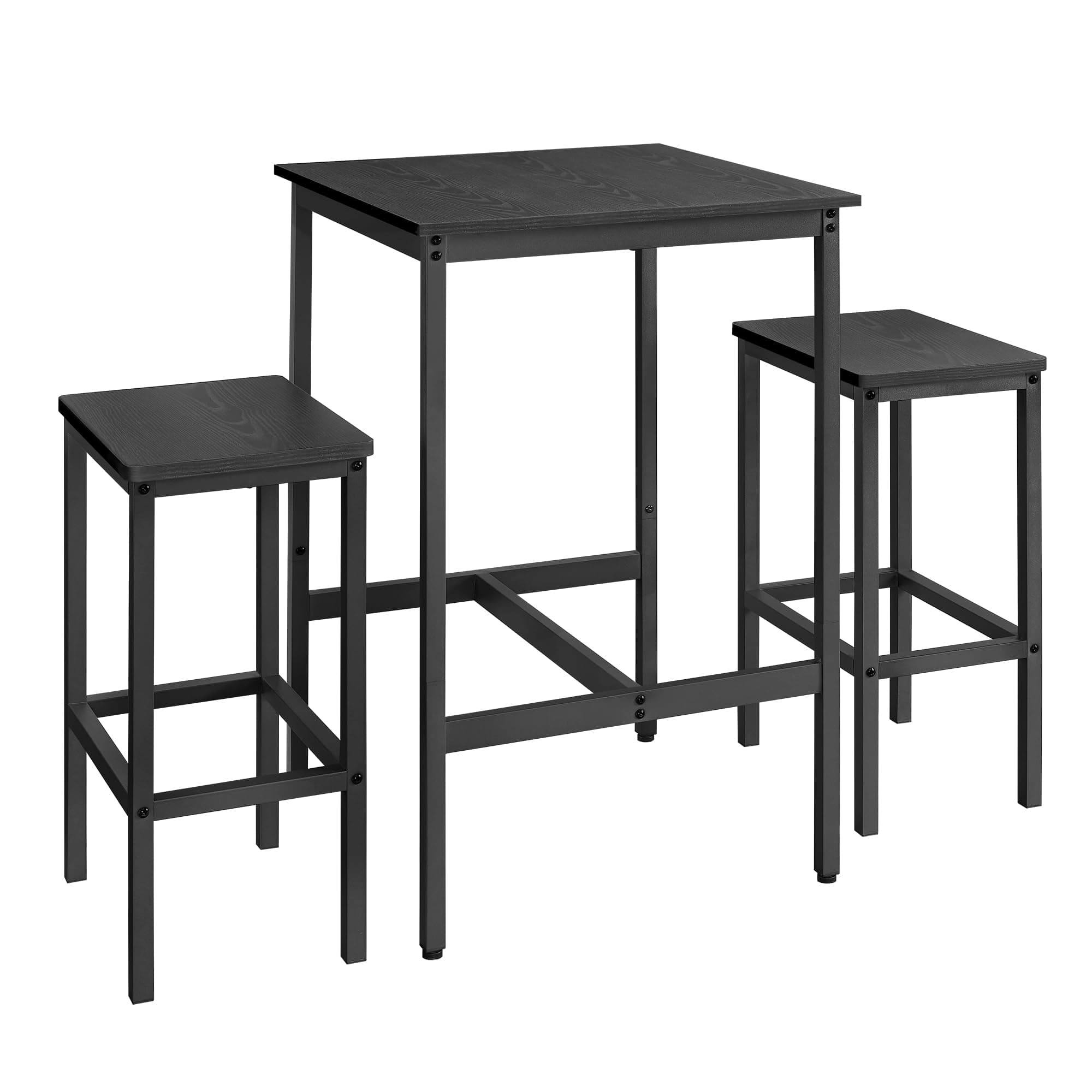 VASAGLE Mesa de Bar con Taburetes, Mesa Comedor con 2 Sillas, Taburetes de Bar, para Comedor, Cocina, Negro Ébano y Negro Tinta LBT017B56