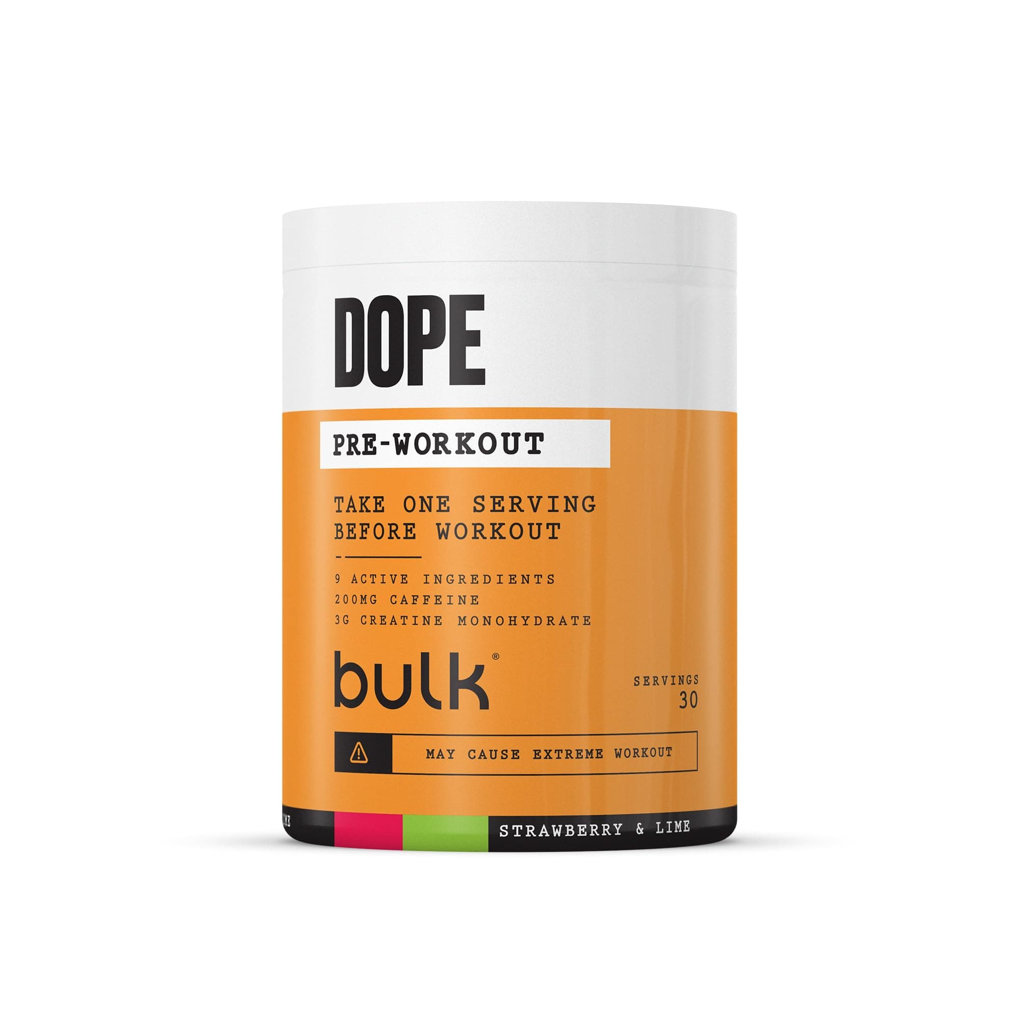 Bulk Poudre Pré-Workout Dope | Fraise Lime | 3g Creatine per Serving | 200mg Caffeine | Citrulline Malate & Arginine AKG | Beta-Alanine | Energy, Focus & Performance | 510g Supplement