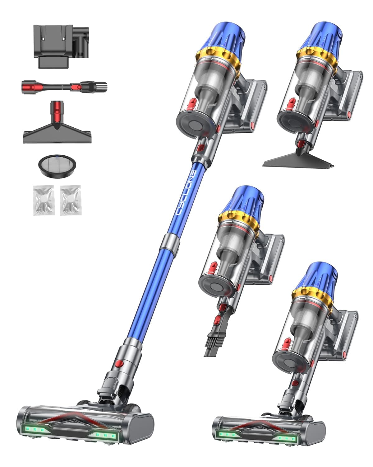 Huhuba H9 Aspirateur Balai sans Fil 58Kpa/650W/80Min, Aspirateur sans Fil Puissant, Écrans Tactiles LED, Autoportant, Brosse Anti-Enmêlement Améliorée pour Les Poils d'animaux/Tapis/Sols Durs, Bleu