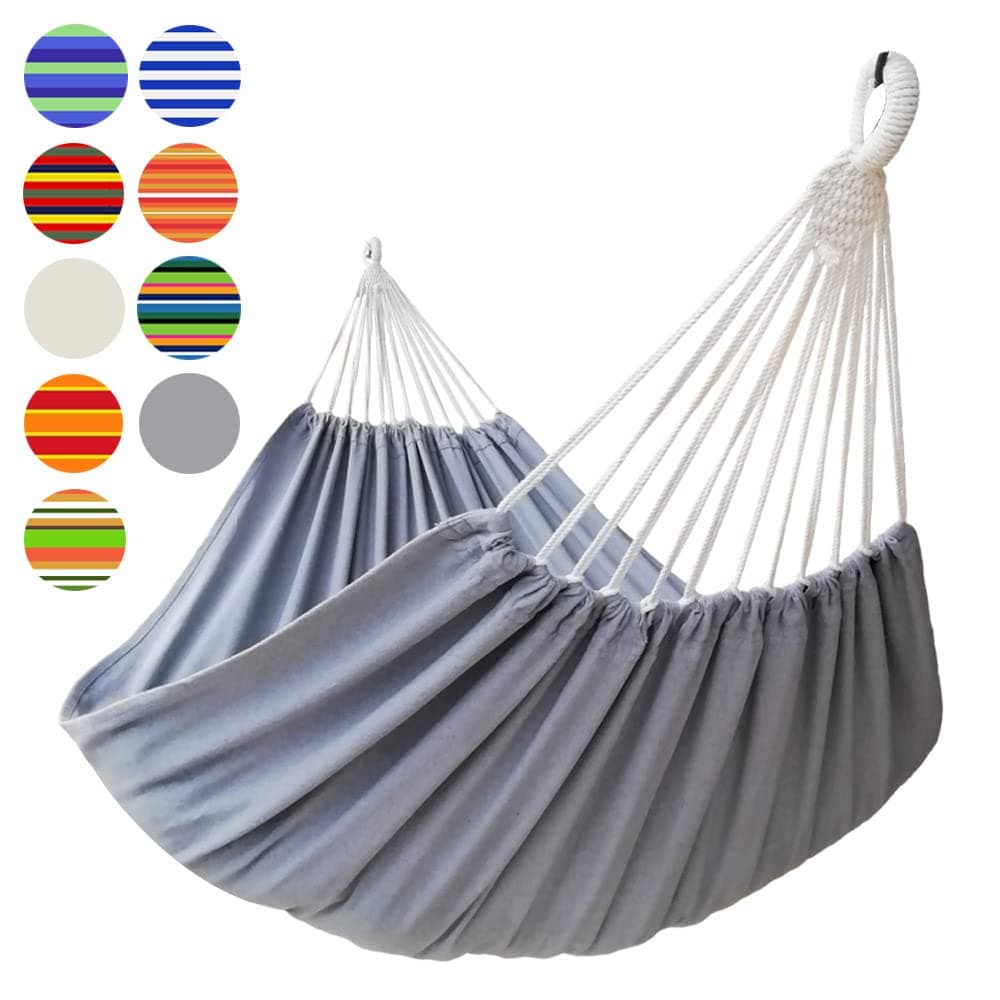 GOCAN Brazilian Double Hammock 2 Person Extra Large Canvas 220x150cm Total Length 330cm Load 300kg Cotton Hammock for Patio Porch Garden Backyard Lounging Outdoor and Indoor(Grey) XXL