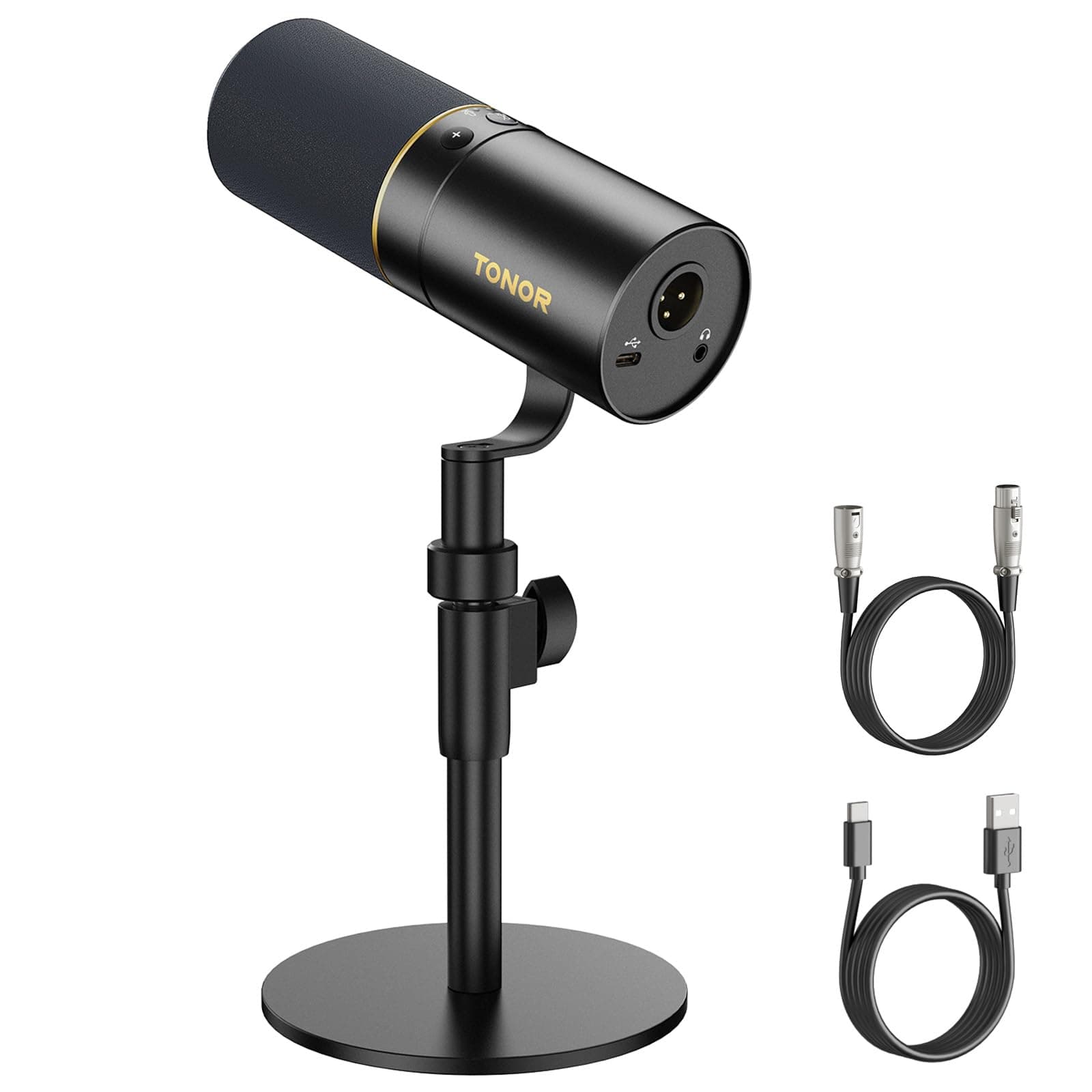 TONOR Microfono Dinámico USB/XLR, Profesional PC Micrófono con Soporte de Escritorio para Podcasting, Gaming, Streaming, Estudio, Canto, Mic cardioide para Botón de Silencio Rápido, 200cm, TD520