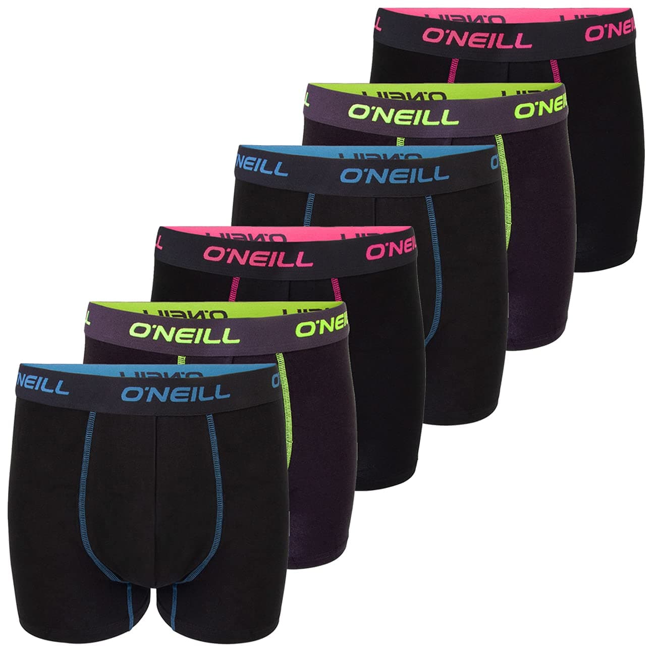 O'Neill Boxershorts Herren 6er Pack Baumwolle Uni Sport Boxer Männer Basic Trunk Unterwäsche Unterhose ohne Eingriff Schwarz Rot Blau M L XL XXL
