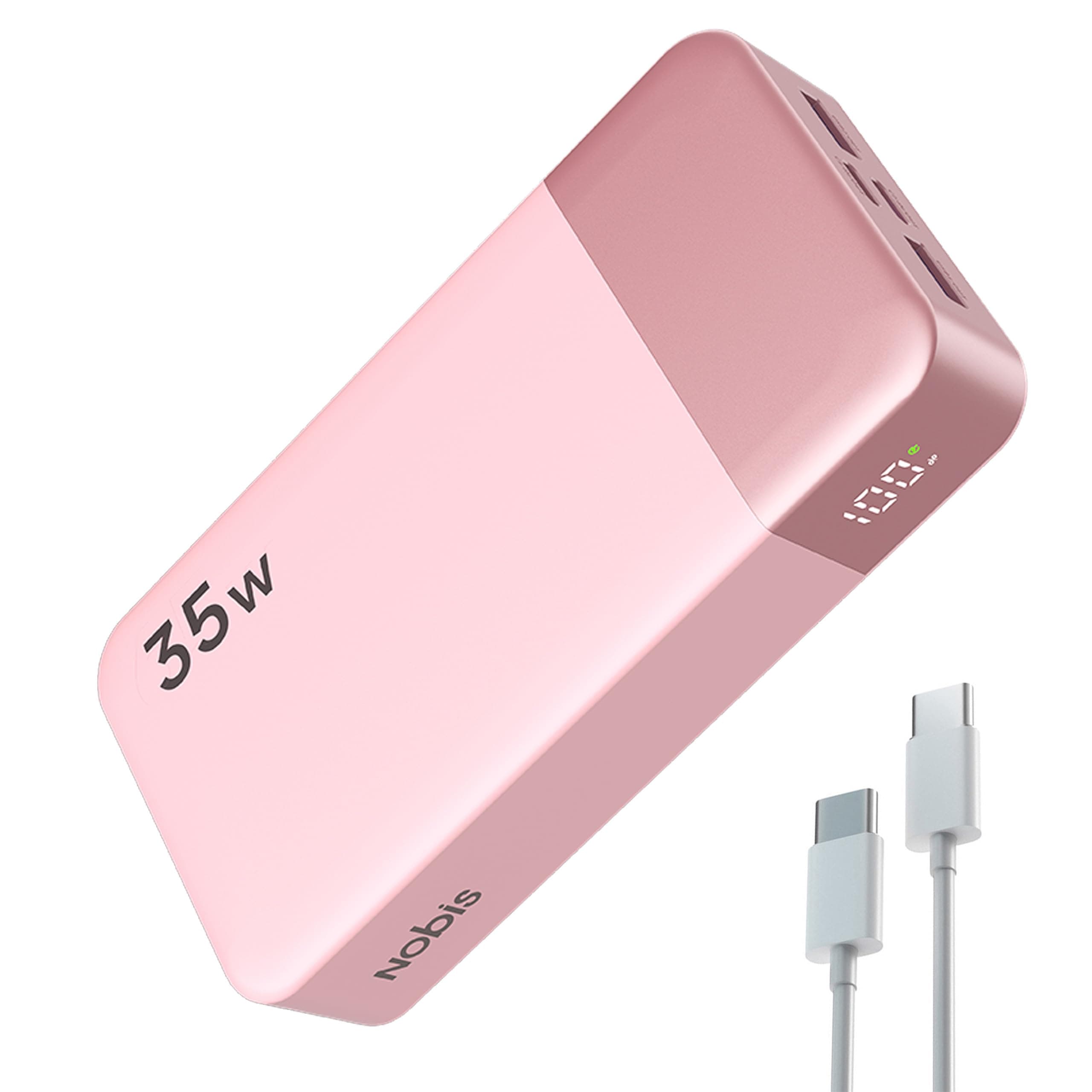 Nobis Cargador Portátil, Fuente de Alimentación Móvil 20000mah, Recarga rápida para Fuente de Alimentación Móvil 35w, Batería con Pantalla Digital para Phone, Android, etc (Rosa)