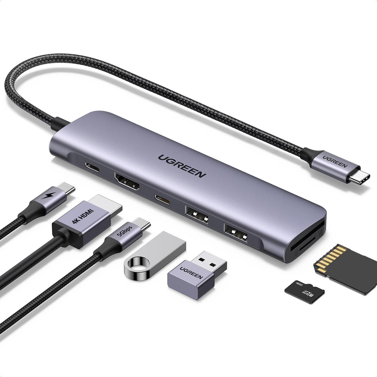 UGREEN Revodok 1071 USB C Hub HDMI 4K, PD 100W, USB 3.0 Datenports, SD/TF Kartenleser Multiport Adapter Kompatibel mit iPhone 17/16, MacBook, iPad, Surface Laptop, Galaxy S24, Steam Deck usw.