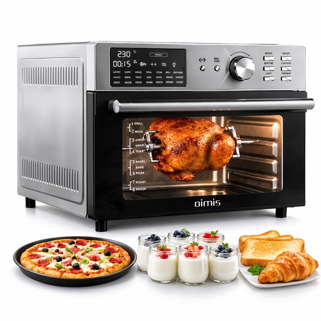 Friggitrice ad aria calda XXL 1800W, fornetto elettrico con ventilazione, forno elettrico per pizza 21 in 1 con timer, Dual Cook, friggitrice ad aria, grigliatura e cottura al forno