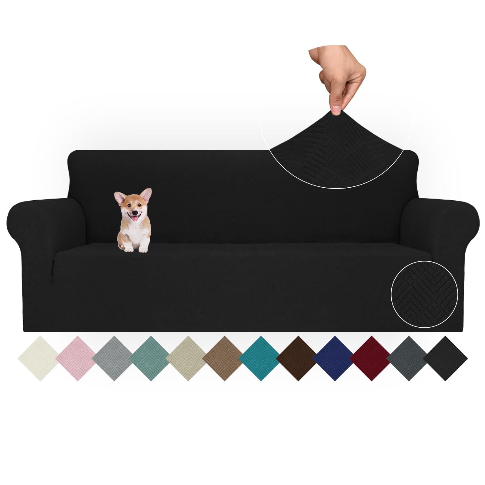 Ystyle Funda Sofa 4 Plazas Ajustable, Fundas para Sofa Elasticas, Funda De Sofa Anti Gatos Perros, Sofa Cover con Reposabrazos, Jacquard Fundas Cubre Sofa Ntideslizante Lavable, Negro
