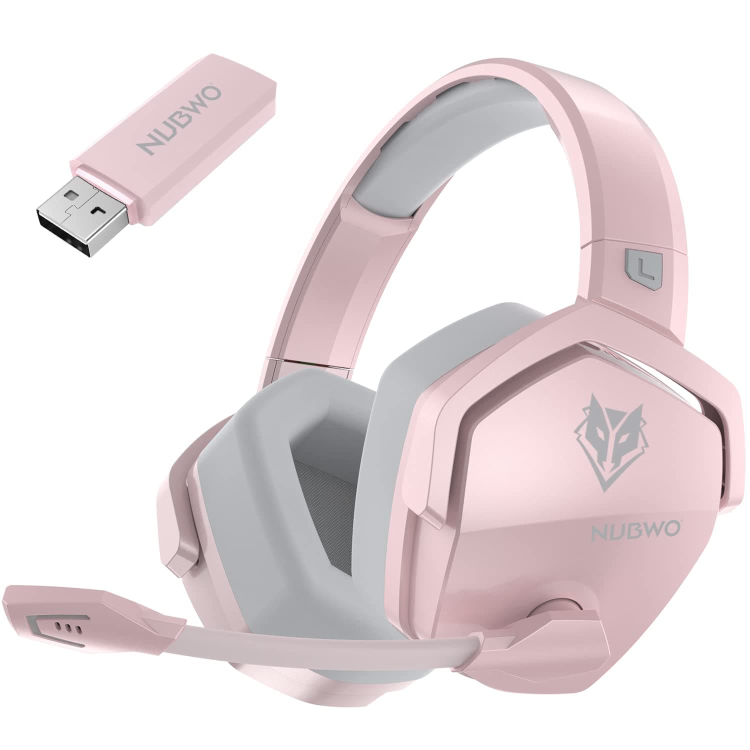NUBWO G06 Cascos Gaming Inalámbricos con Drivers de 50 mm para PC/Ps5/Ps4/NS/Mobile,Auriculares Gaming Inalámbricos con 2.4 GHz+Bluetooth 5.3 Modo Dual,7.1 Sonido Envolvente,Duración 100Hr+ - Rosa