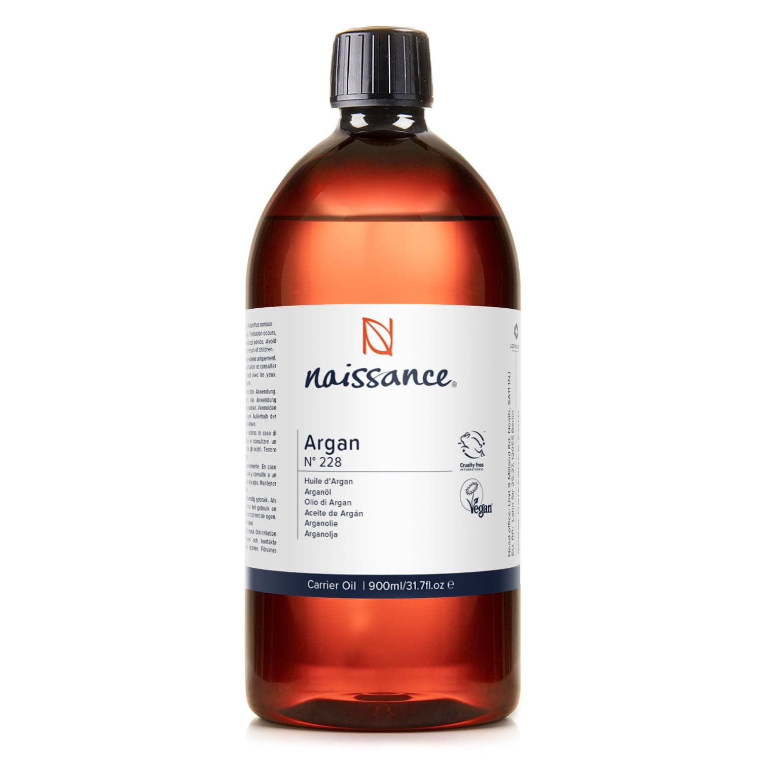 Naissance Marokkanisches Arganöl (Nr. 228) 900ml – Natürlich, Vegan, Hexanfrei, Gentechnikfrei – Natürliche Feuchtigkeitsversorgung & Pflege für Gesicht, Haut, Haare, Bart & Nagelhaut