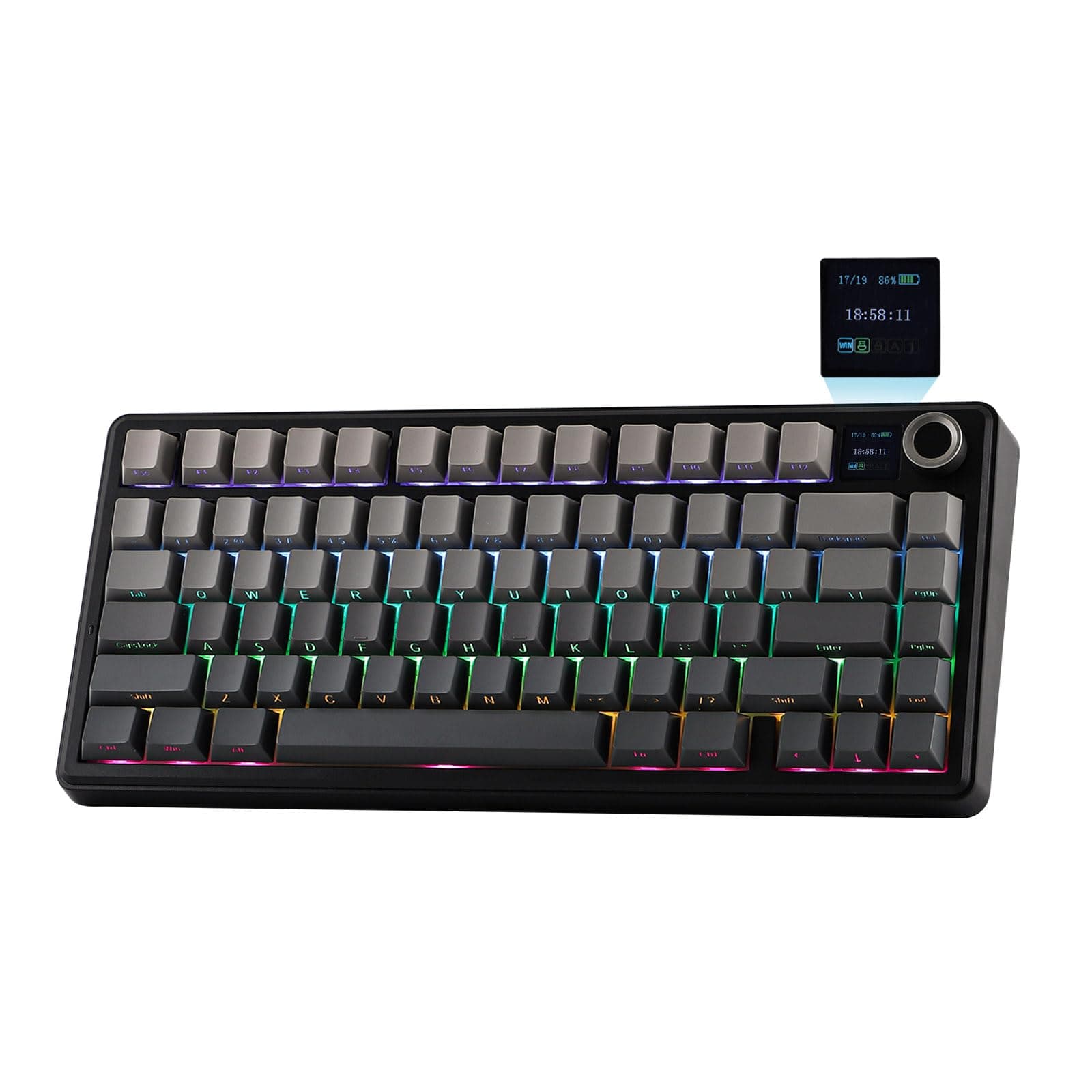 EPOMAKER X Aula F75 MAX Mechanische Gaming-Tastatur 75% mit TFT-Bildschirm und Drehregler, Gasket Hot-Swap Gaming-Tastatur Kabellos für PC/Mac/Linux, QWERTY US-Layout (Schwarz, Reaper Switch)