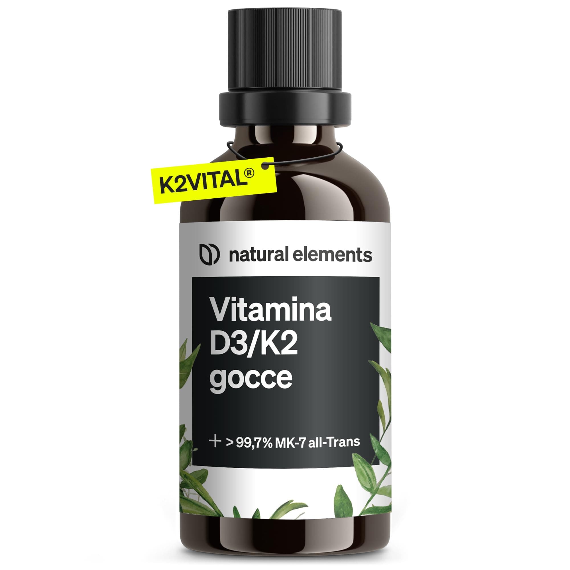 Vitamina D3 + K2 in gocce da 50 ml – Premium: minimo 99,7% all-trans (K2VITAL® di Kappa) + D3 ad alta biodisponibilità – natural elements – Integratore Vitamin D – alto dosaggio, liquida