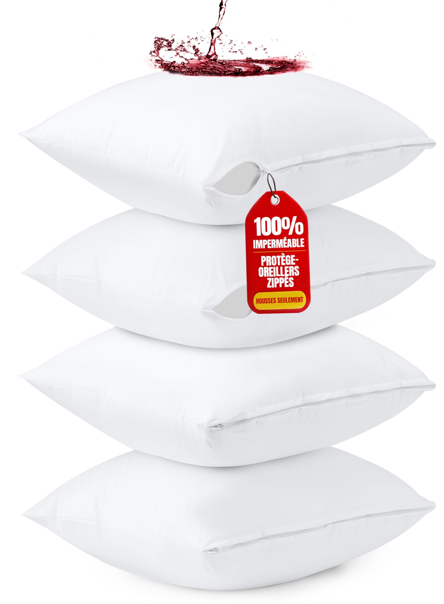 Utopia Bedding Housse Coussin 65 x 65 cm - Lot De 4 - Imperméables avec Fermeture Eclair - Housse de Coussin Anti Punaises De Lit