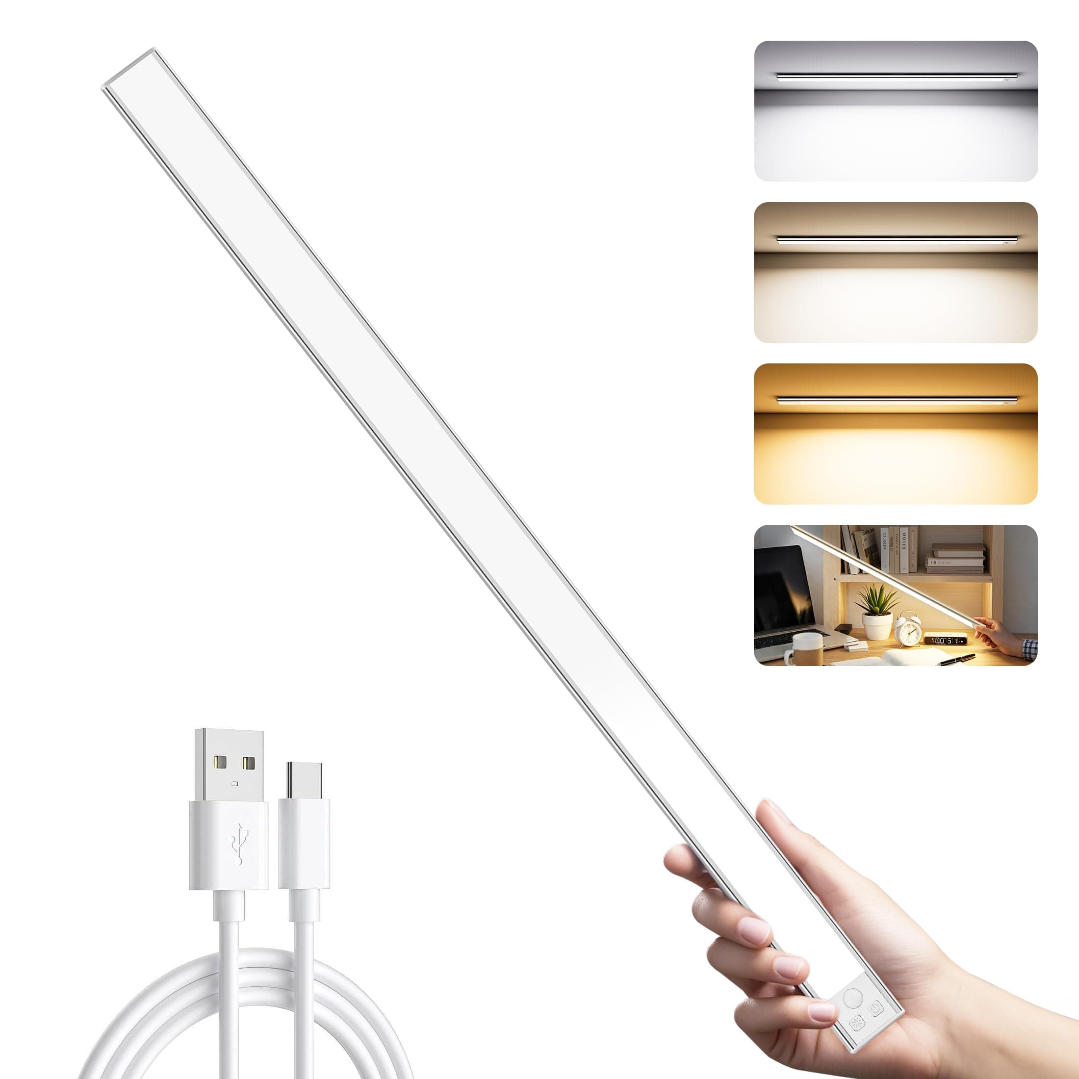 OUILA Luce Armadio LED con Sensore, 3 Temperature di Colore Luci led per Armadio Dimmerabile, USB-C Ricaricabile LED Armadio Senza Fili Luce Notturna Lampada Armadio per Cucina Guardaroba Armadi