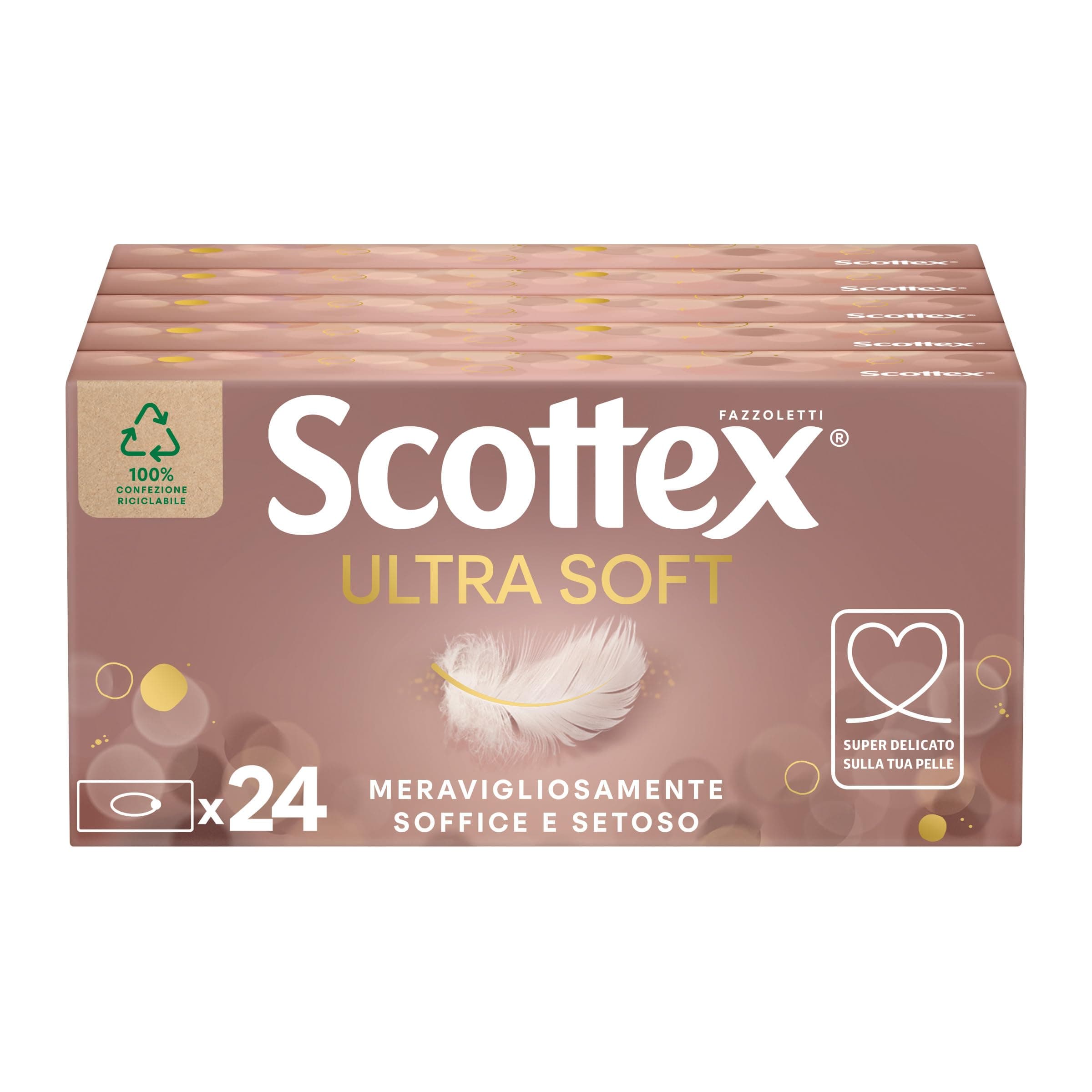 Scottex Ultra Soft Box Fazzoletti di carta, Morbidi e setosi, Confezione 100% Riciclabile, 1.920 Pz, 24 Box da 80 Fazzoletti