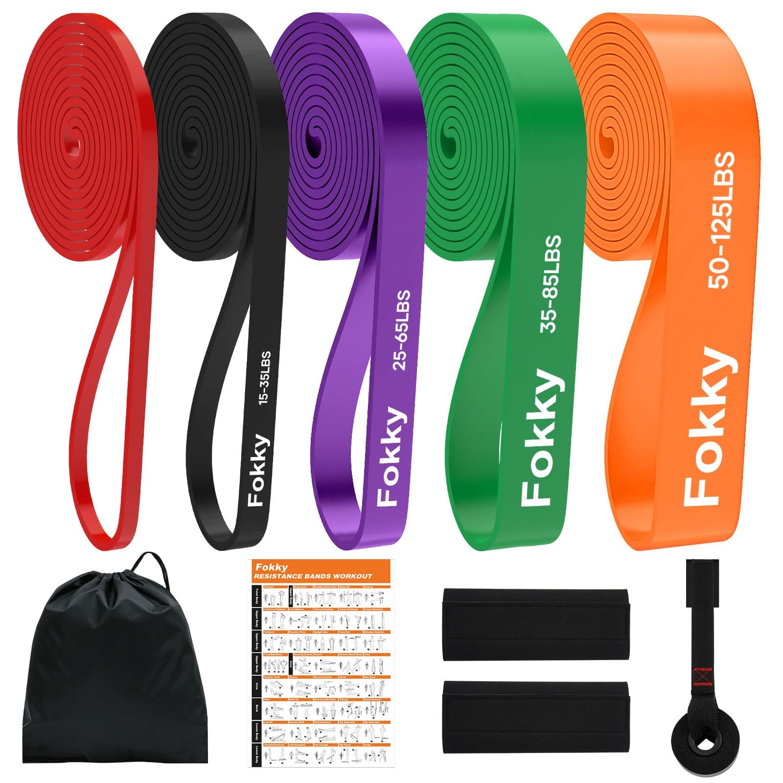 Fokky Bande Elastique Musculation, Élastique Musculation avec 5 Niveaux différents Bande de Resistance et Ancrage de Porte, Idéal pour Crossfit, Renforcement Musculaire