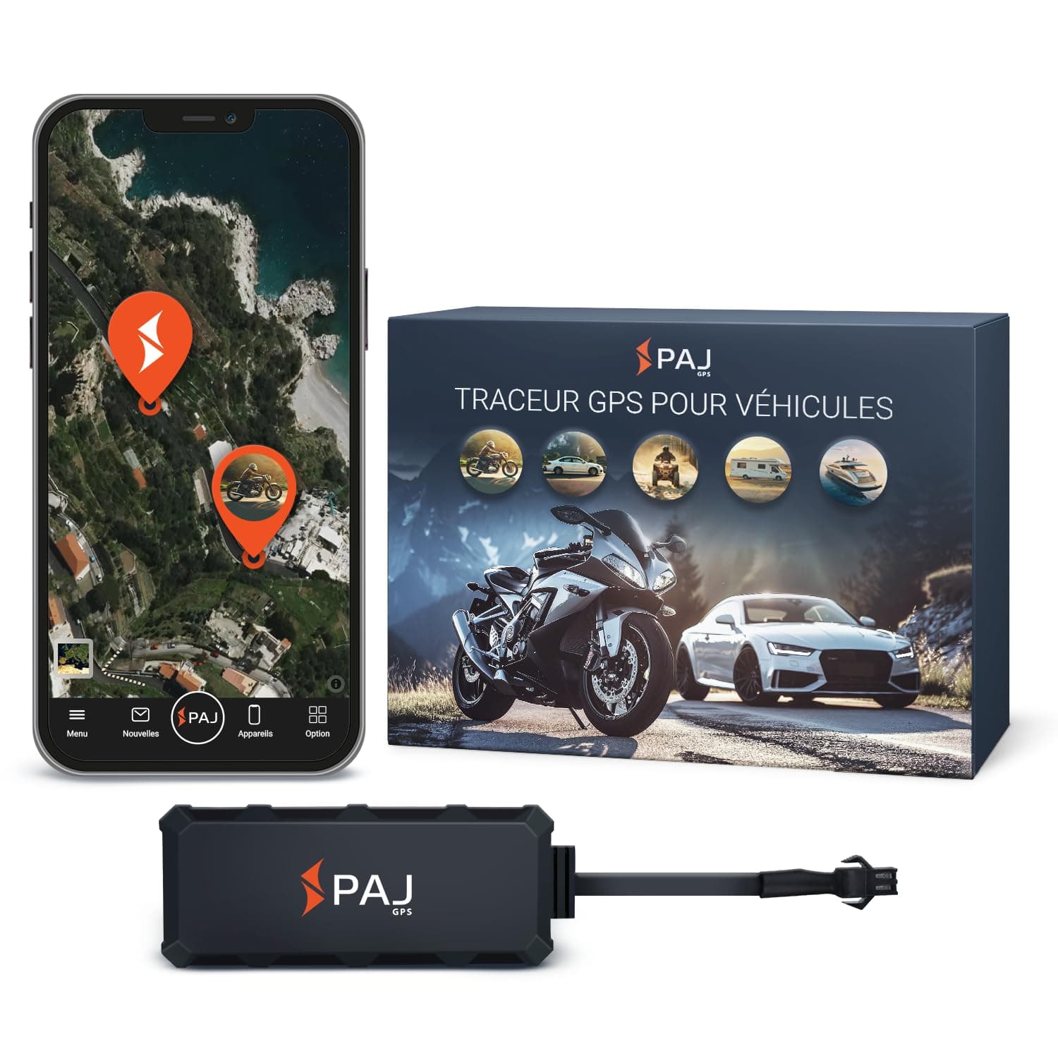 PAJ GPS - 4G Tracker GPS pour Motos et véhicules - 4G Connexion directe 9-75 V, localisation en Temps réel Via Application, alertes de sécurité (4G -Mini Protection antivol - Câble 1m)