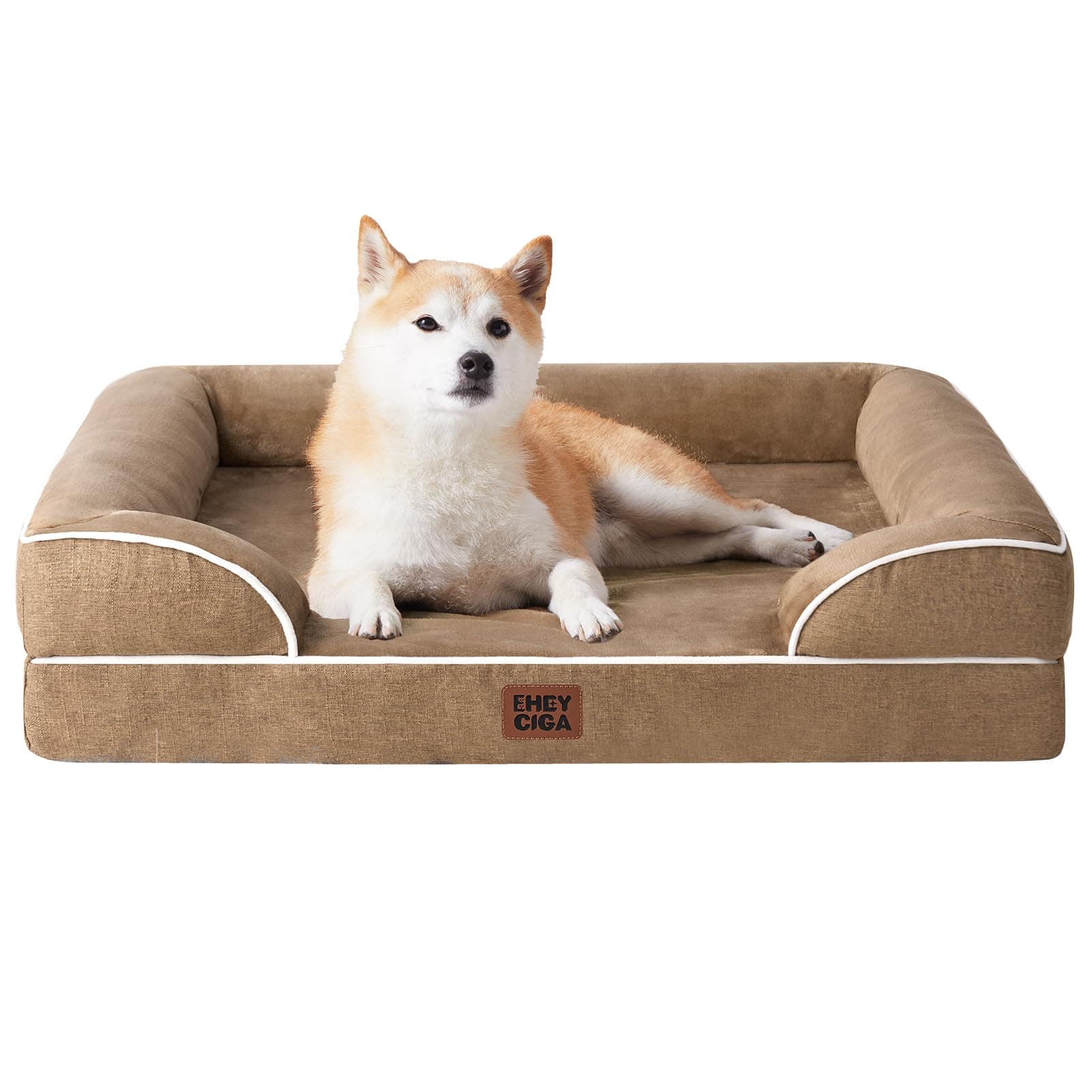 EHEYCIGA Cama Perro Grande 91x68x16cm, Colchon Perro Grandes Impermeable Lavable con Espuma Viscoelástica, Sofá Perro Desmontable, Camello