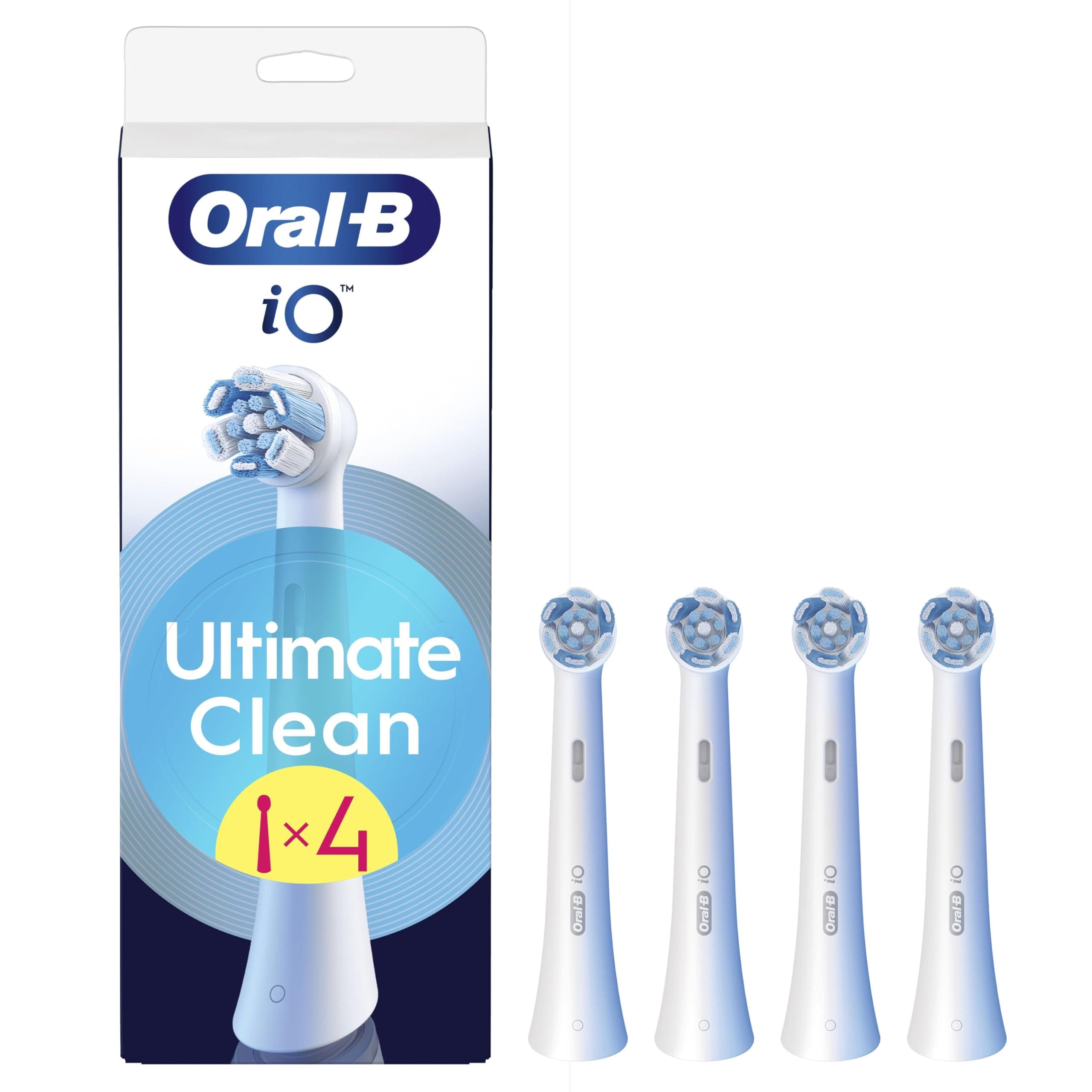 Oral-B Lot De 4 Brossettes De Rechange Ultimate Clean, AUTHENTIQUES, Blanches, Brossage En Profondeur, Elimination De La Plaque Dentaire, Brossette Ronde Pour Les Brosses Electriques Oral B iO