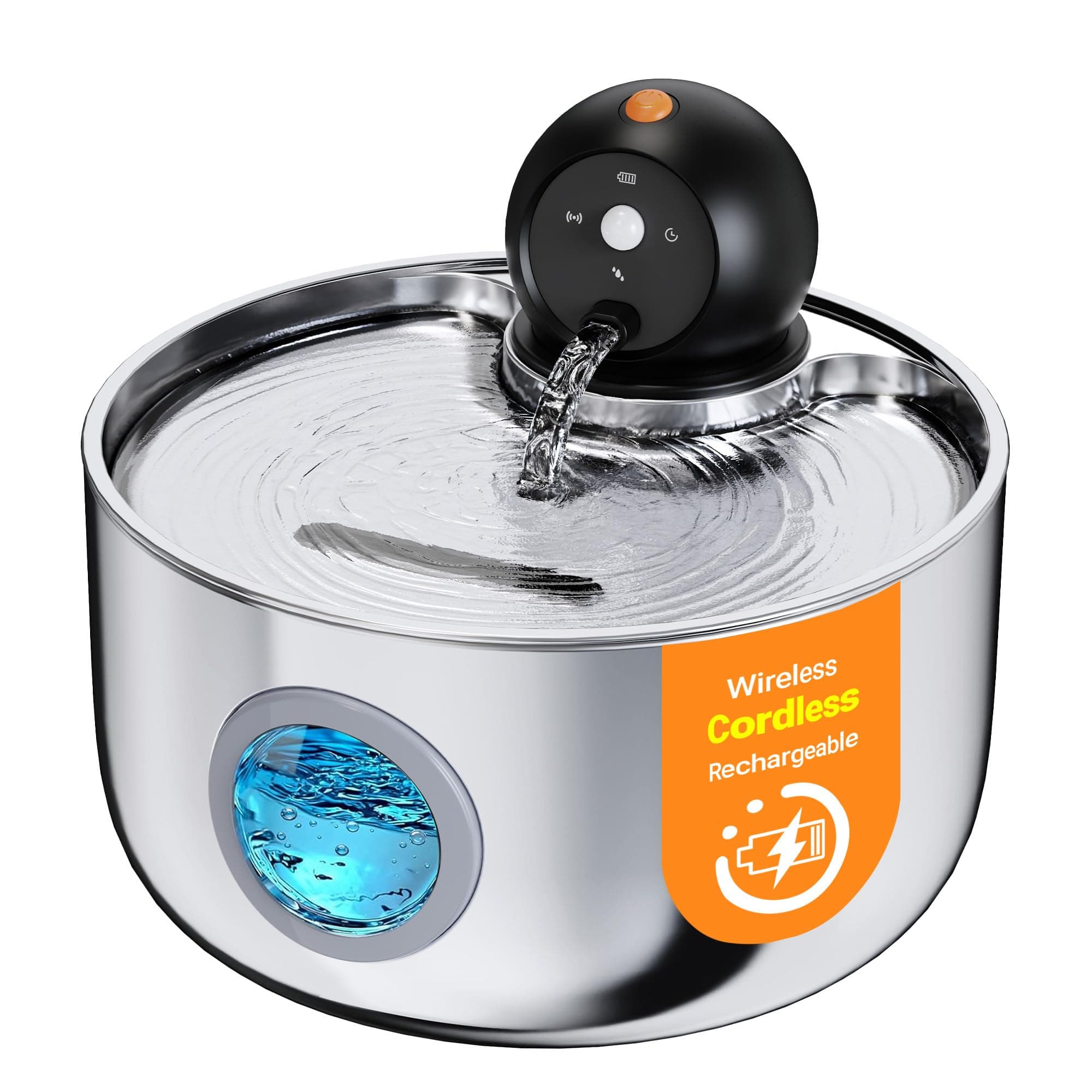 Fuente para Gatos sin Cable: Bebedero Gatos Automatico Acero Inoxidable con Sensor de Movimiento - 2.6L Fuente de Agua para Gato Inalambrica con Bateria Recargable - Dispensador Agua Perros