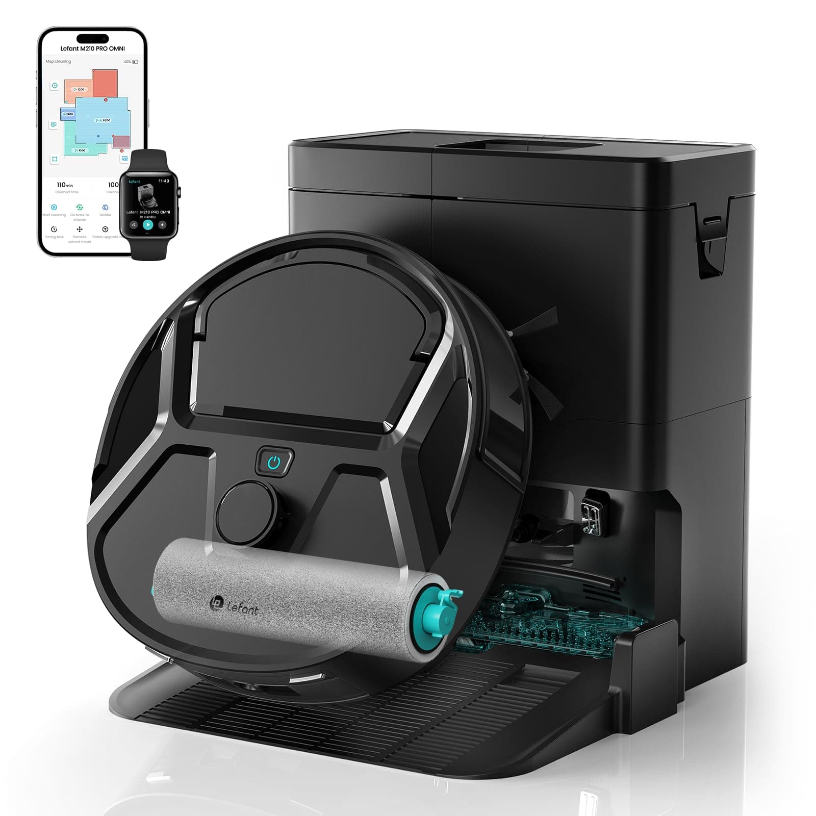 Lefant M210 Pro Omni Roller Robot Aspirateur Laveur, 18000 Pa, Nettoyage Automatique instantané, Obstacles d'évitement PSD, 120min, 800ml, 5G/2.4G WiFi/App/Alexa