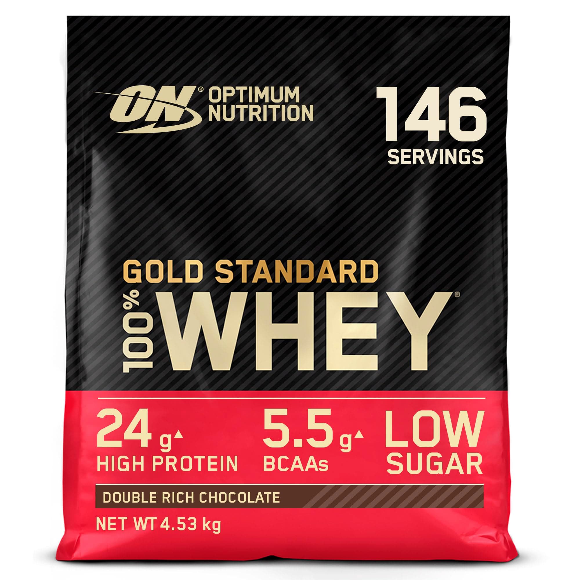 Optimum Nutrition Gold Standard 100% Whey, Protéine en Poudre, Goût Double Chocolat Riche, 4.53kg, 146 Doses