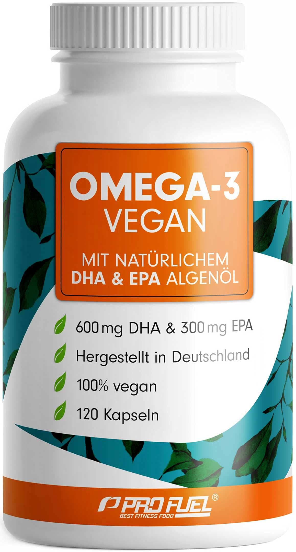 Omega-3 vegan Kapseln 120x - 2000 mg Algenöl pro Tag - hochdosiert mit 600mg DHA + 300mg EPA - hochwertige Omega-3 Algenöl Kapseln vegan - DHA:EPA Verhältnis 2:1 - laborgeprüft mit Analyse-Zertifikat