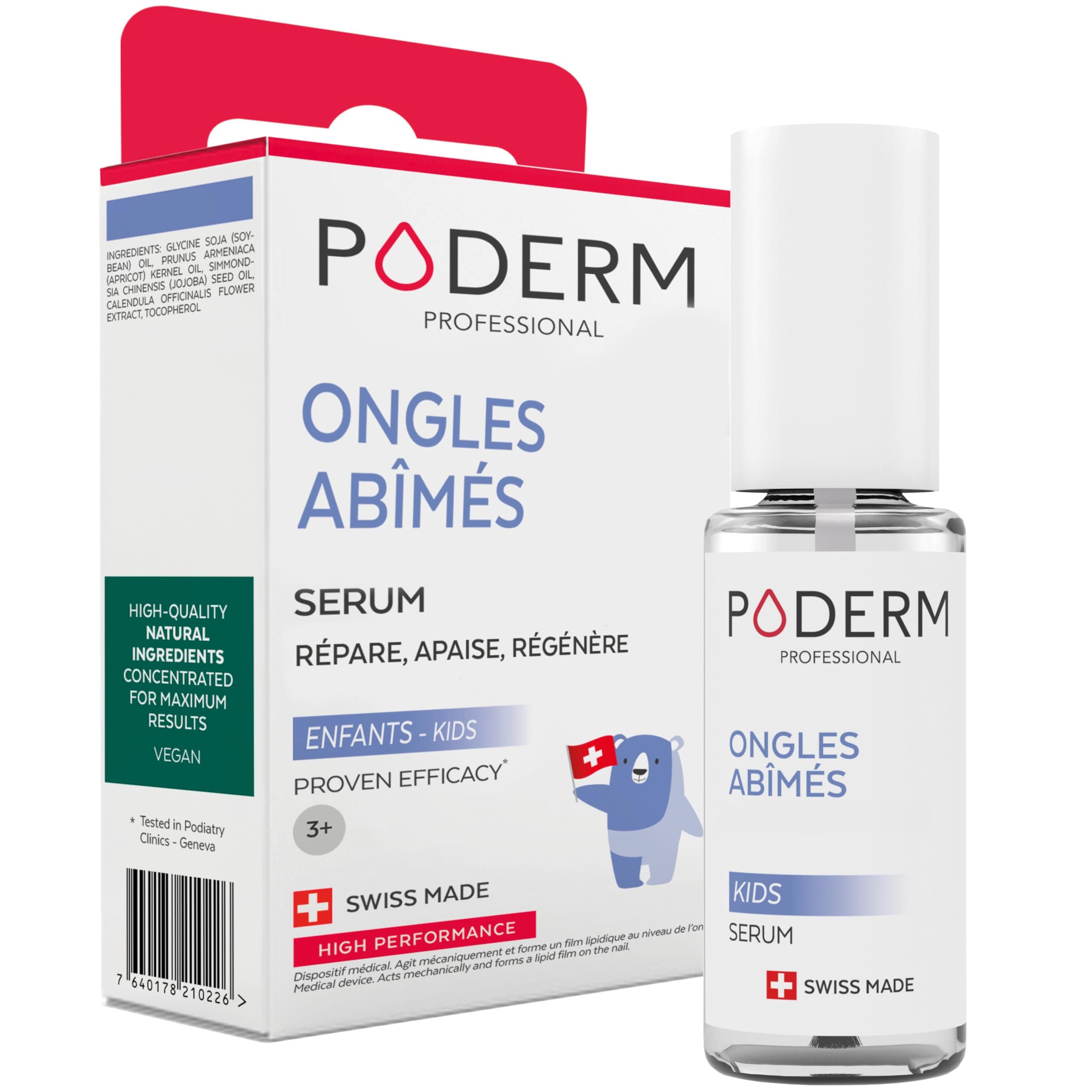PODERM - SOIN ONGLES FRAGILISES ENFANT & BÉBÉ - Répare, Restructure et Apaise - Ongles en bonne santé à l’âge adulte - Enfants dès 3 mois - Recommandé par les podologues - Fabriqué en Suisse
