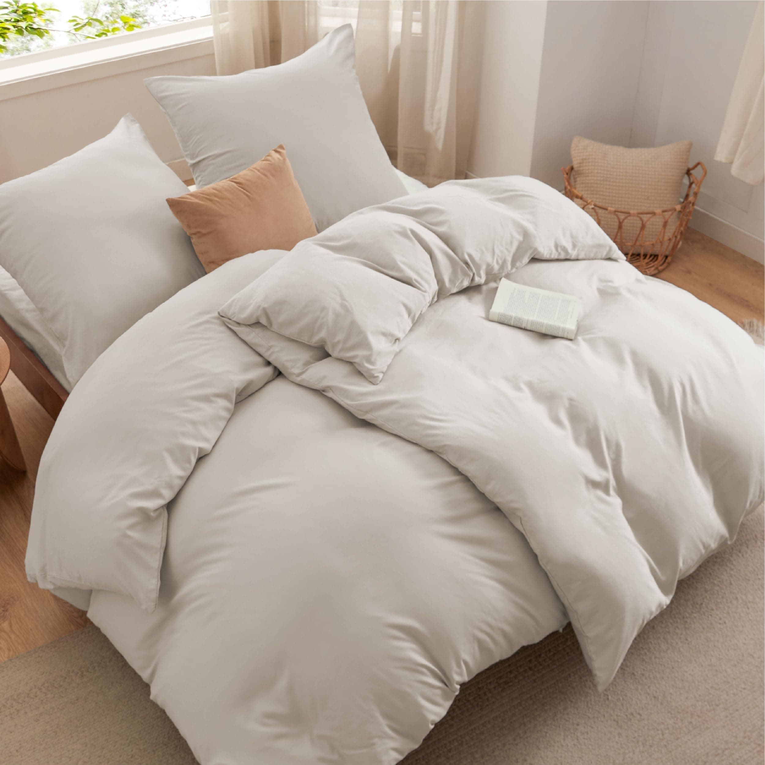 BEDSURE Bettwäsche 135x200 4teilig Bettbezug - Weiche Baumwollähnlich Bettwäsche-Set 135 x 200 cm 2er Set mit 2 Kissenbezüge 80x80 cm, ÖKO-TEX Deckenbezug Bedding Natur mit Reißverschluss