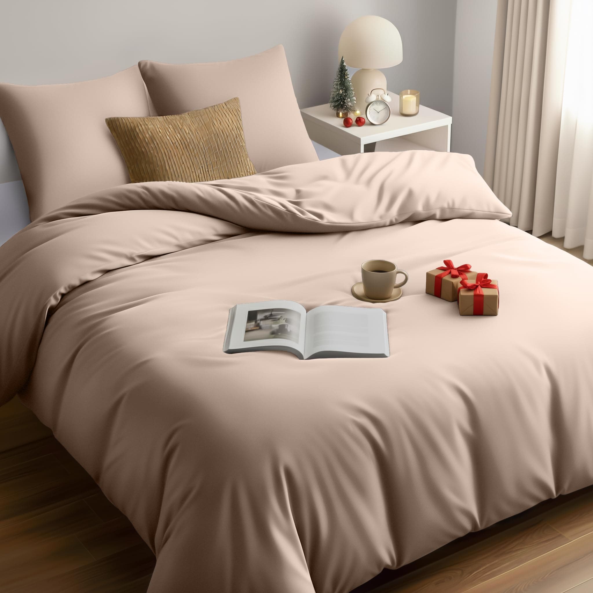 Utopia Bedding Funda Nordica 155 x 220 - Microfibra Juego de Funda de Edredon 155x220 cm y 2 Fundas de Almohada 80x80 cm (Beige)