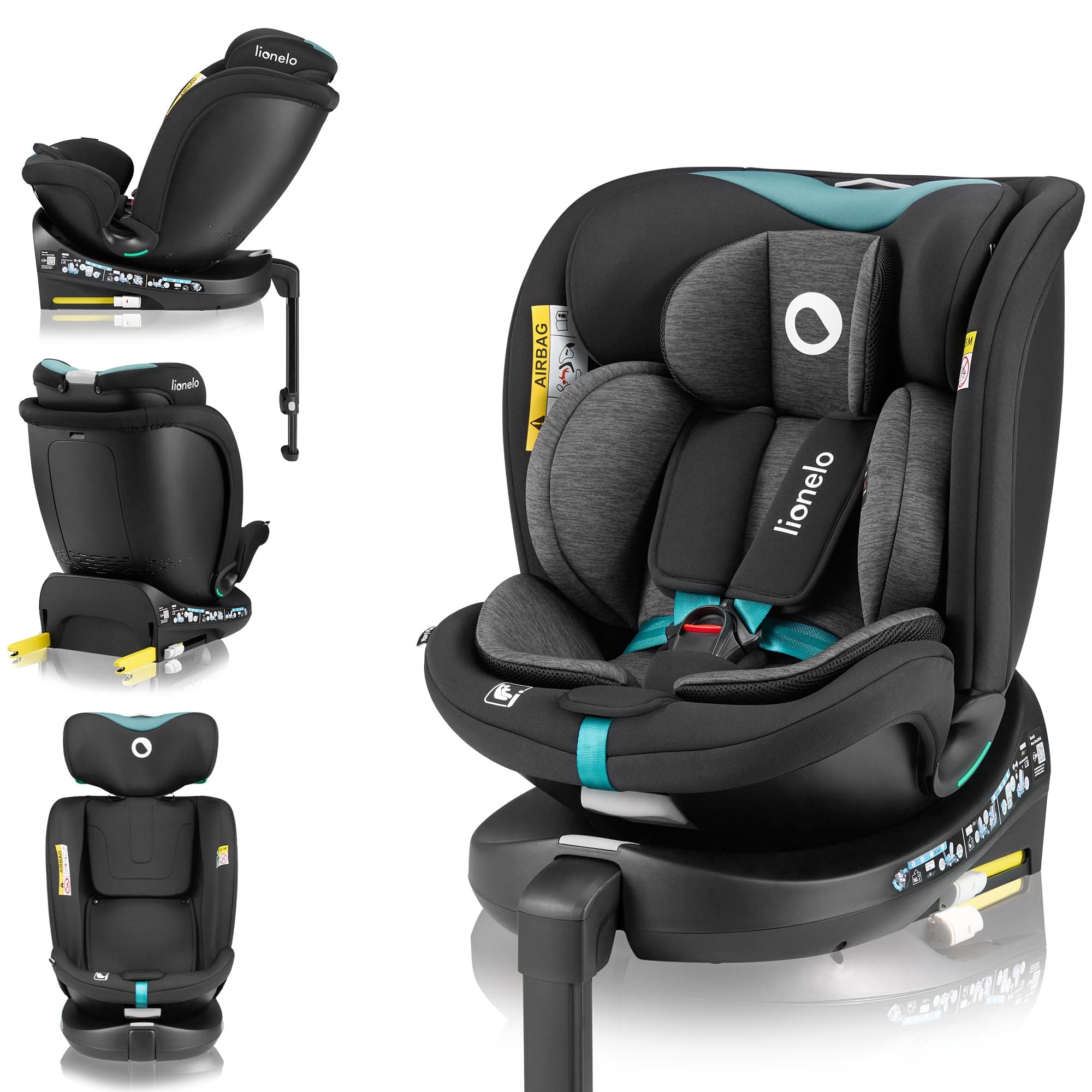 LIONELO Seggiolino Auto NAVY i-Size con ISOFIX, Girevole a 360° e Reclinabile, Bambini 40–150 cm (0–12 anni), Fronte e Retro Marcia, Piede di Supporto, Poggiatesta 11 Livelli, Ventilato e Comodo