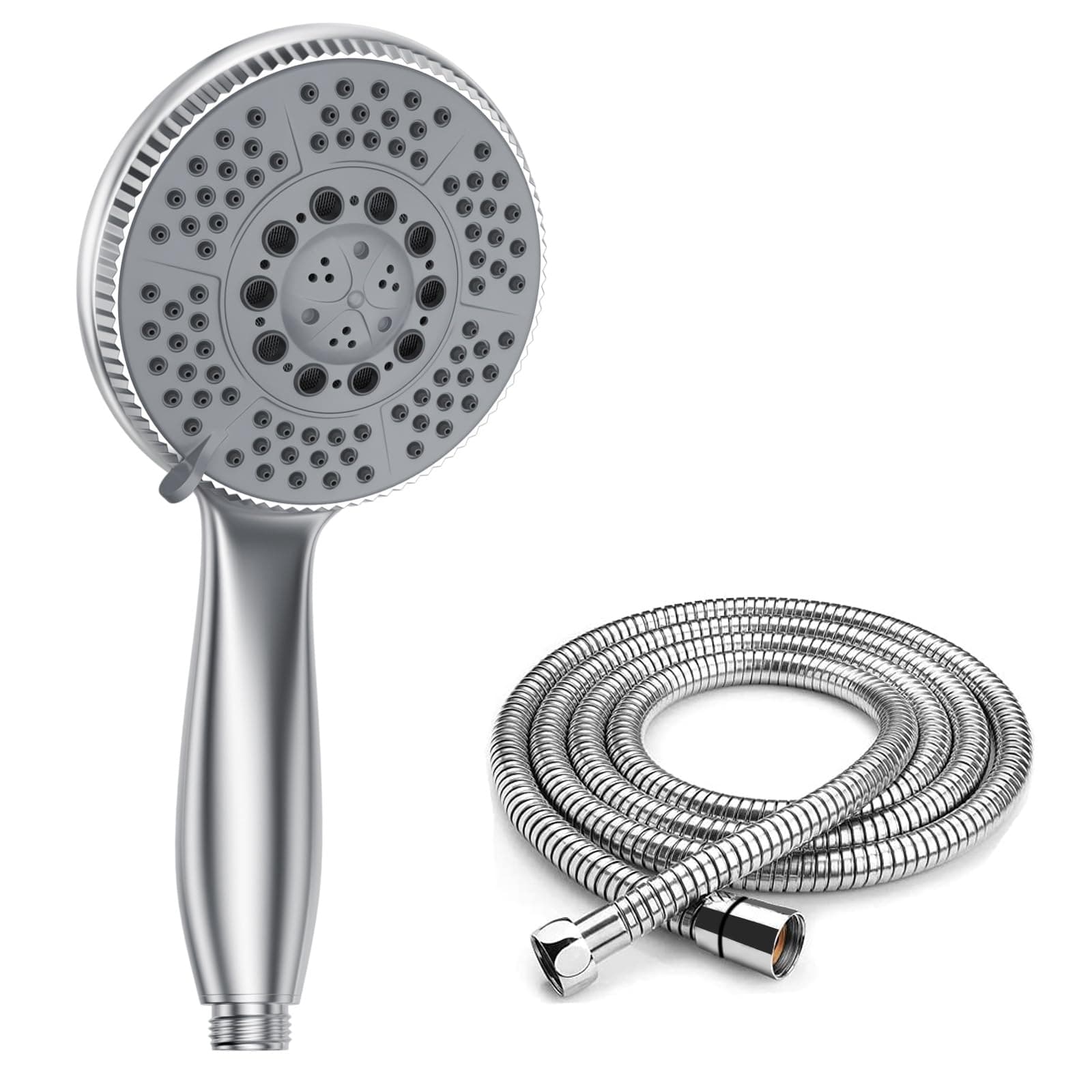 Vinabo Doccia Soffione con 1.5m Tubo Doccia, 5 Funzioni Getti, Multifunzionale ad Alta Pressione Soffione Doccia, ABS Cromato Spruzzo, Anticalcare Tubo Flessibile + Doccino
