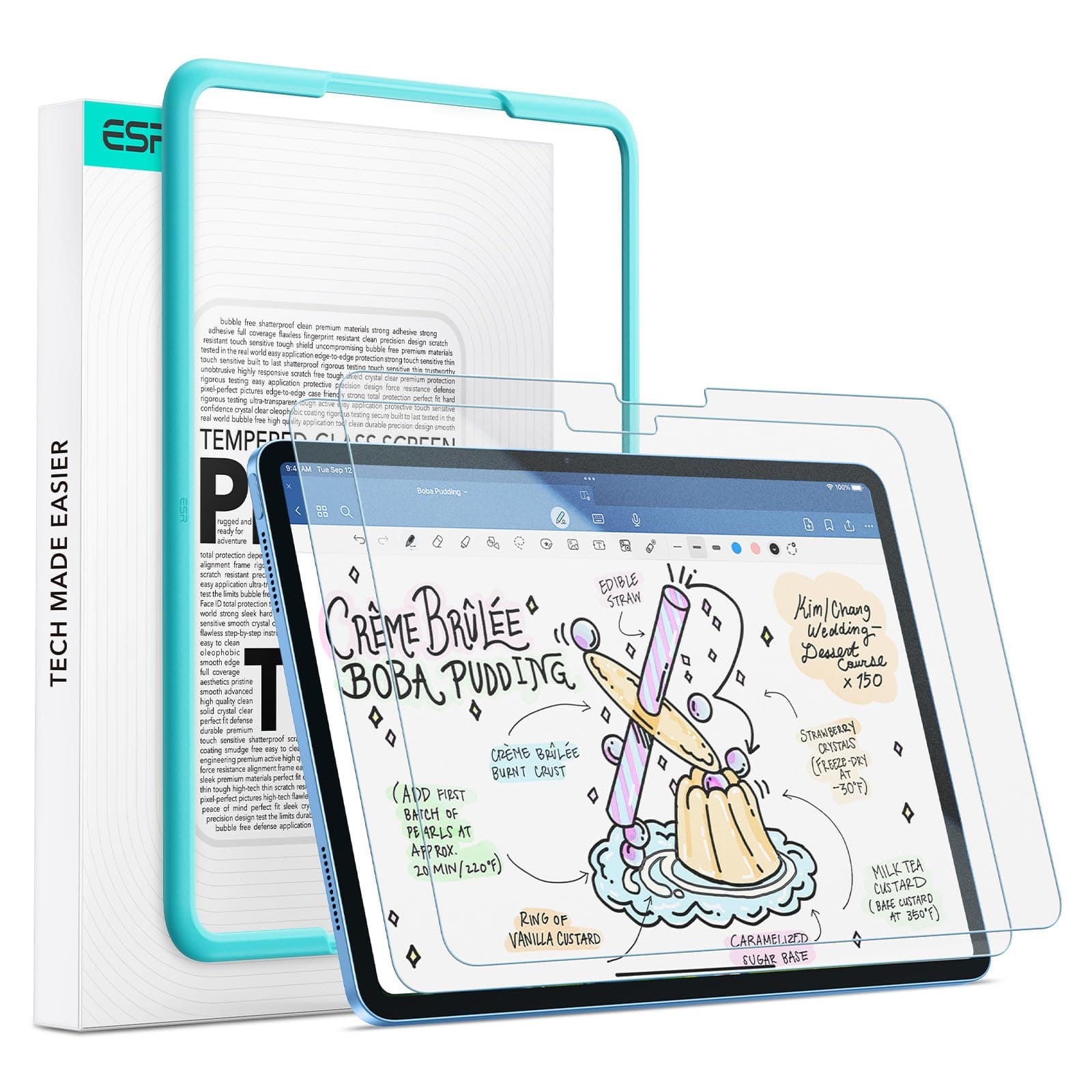 ESR 2 Stück Paper-Feel Schutzfolien für iPad 11./10. Gen A16 (11/10,9 Zoll, 2025/2022), Schreiben und Zeichnen wie auf Papier, 9H Panzer Schutz Glas, Matt Schreibfolie mit Ausrichtrahmen, Blendschutz