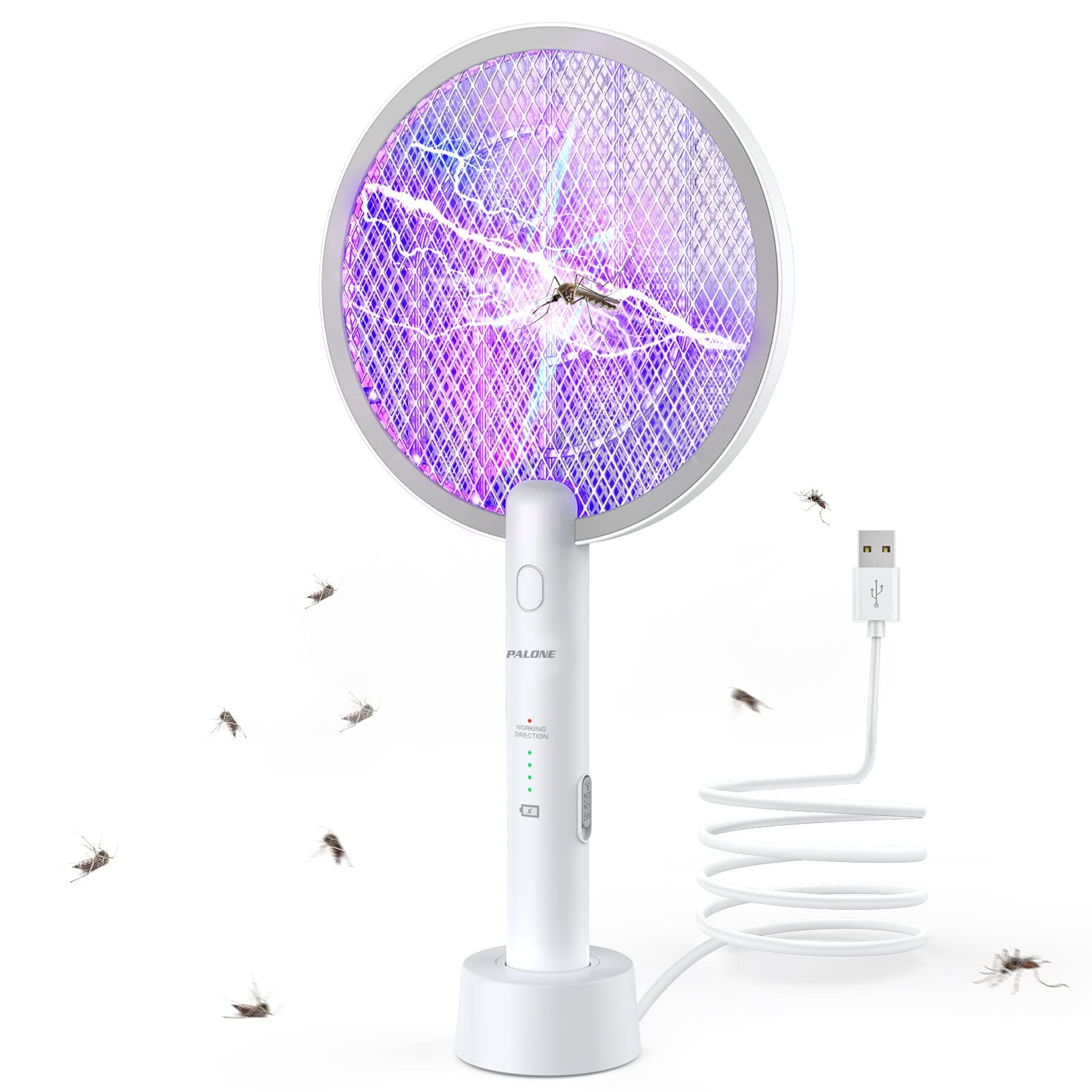 PALONE Raquette Electrique Insectes Raquette Moustique Electrique 4000V Rechargeable Via USB, Tuer Moustiques et Insectes Volants, Anti Moustique Intérieur et Extérieur (1PC)