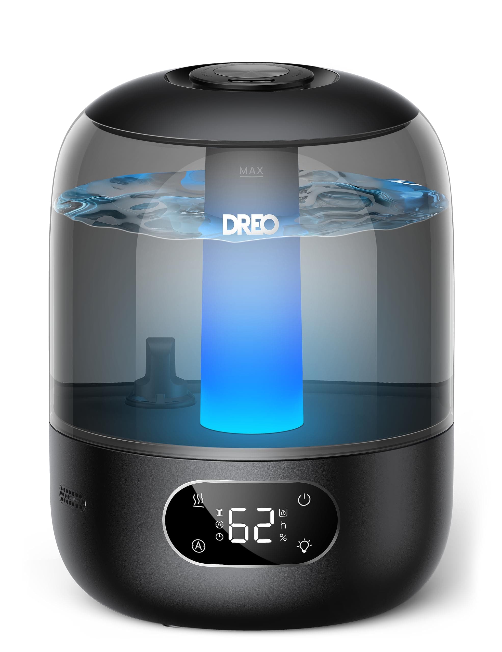 Dreo 3L Humidificateur Bébé Silencieux 26dB avec Capteur d’Humidité, Brume Fraîche Ultrasonique, Buse 360°, 30H Autonomie, Diffuseur d’Huiles Essentielles, Lumière d’Ambiance, pour Plantes, Noir
