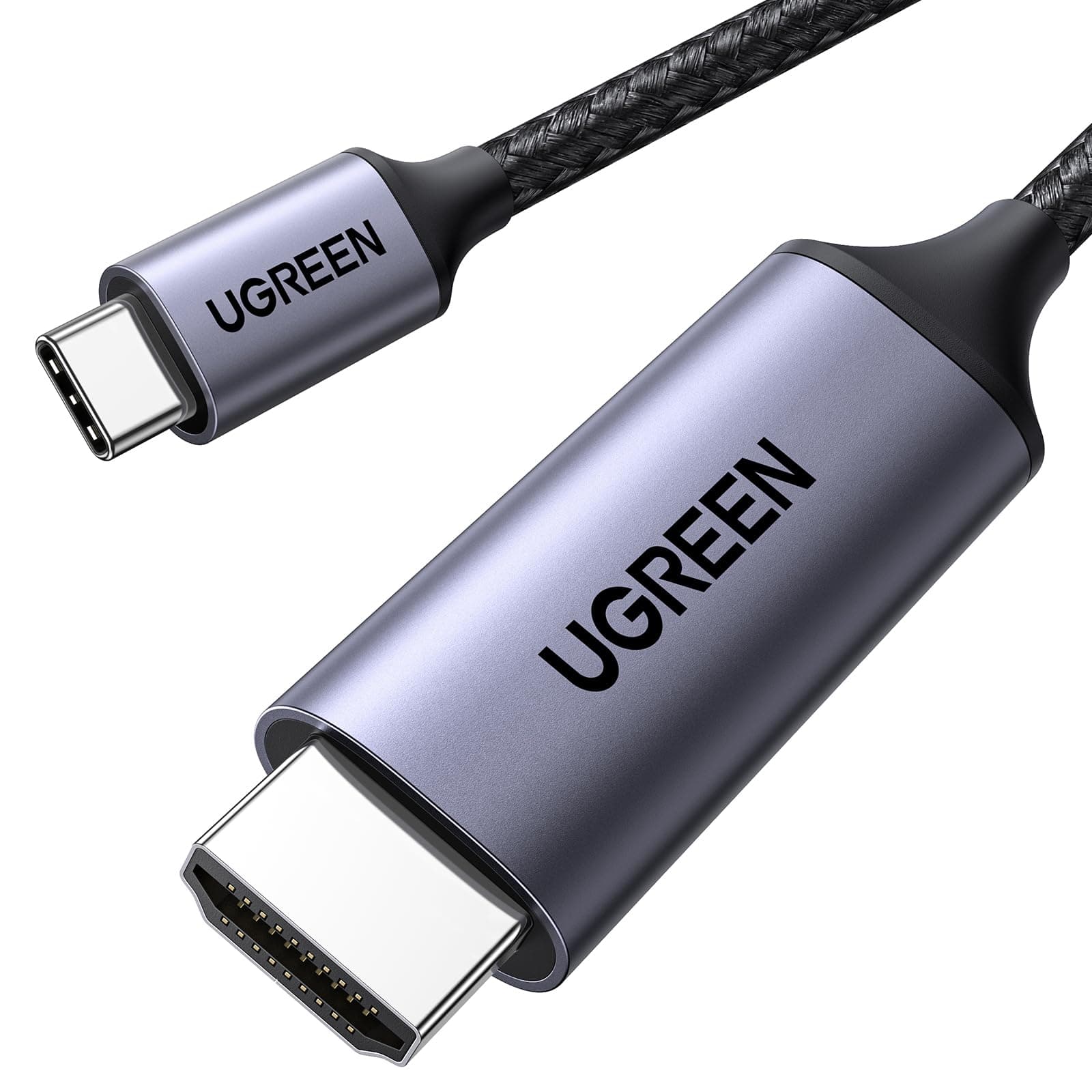 UGREEN USB C auf HDMI Kabel 4K 60Hz 2m Thunderbolt 3/USB C 3.1 HDMI Kabel UHD Geflochten-Aluminium kompatibel mit iPhone 17 MacBook Pro 2021 iPad Pro/Air, Galaxy S23 Ultra usw.(1M)