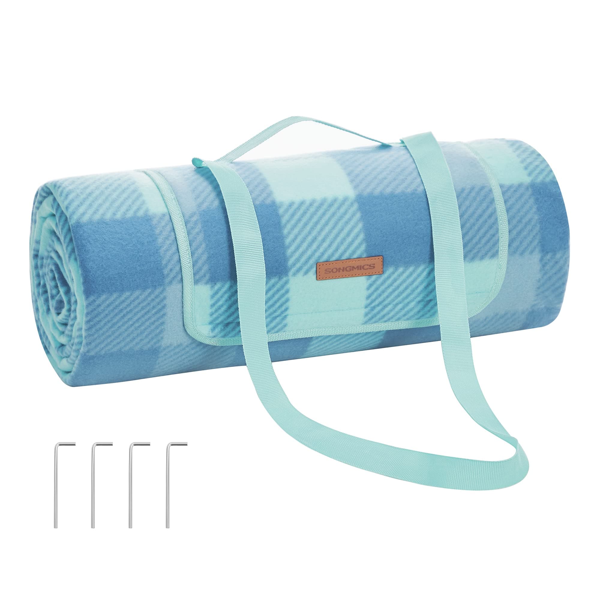 SONGMICS Picknickdecke, 200 x 200 cm, mit 4 Erdankern, groß, Campingdecke, für Park, Garten, Strand, wasserdicht, faltbar, grün-blau GCM011Q02