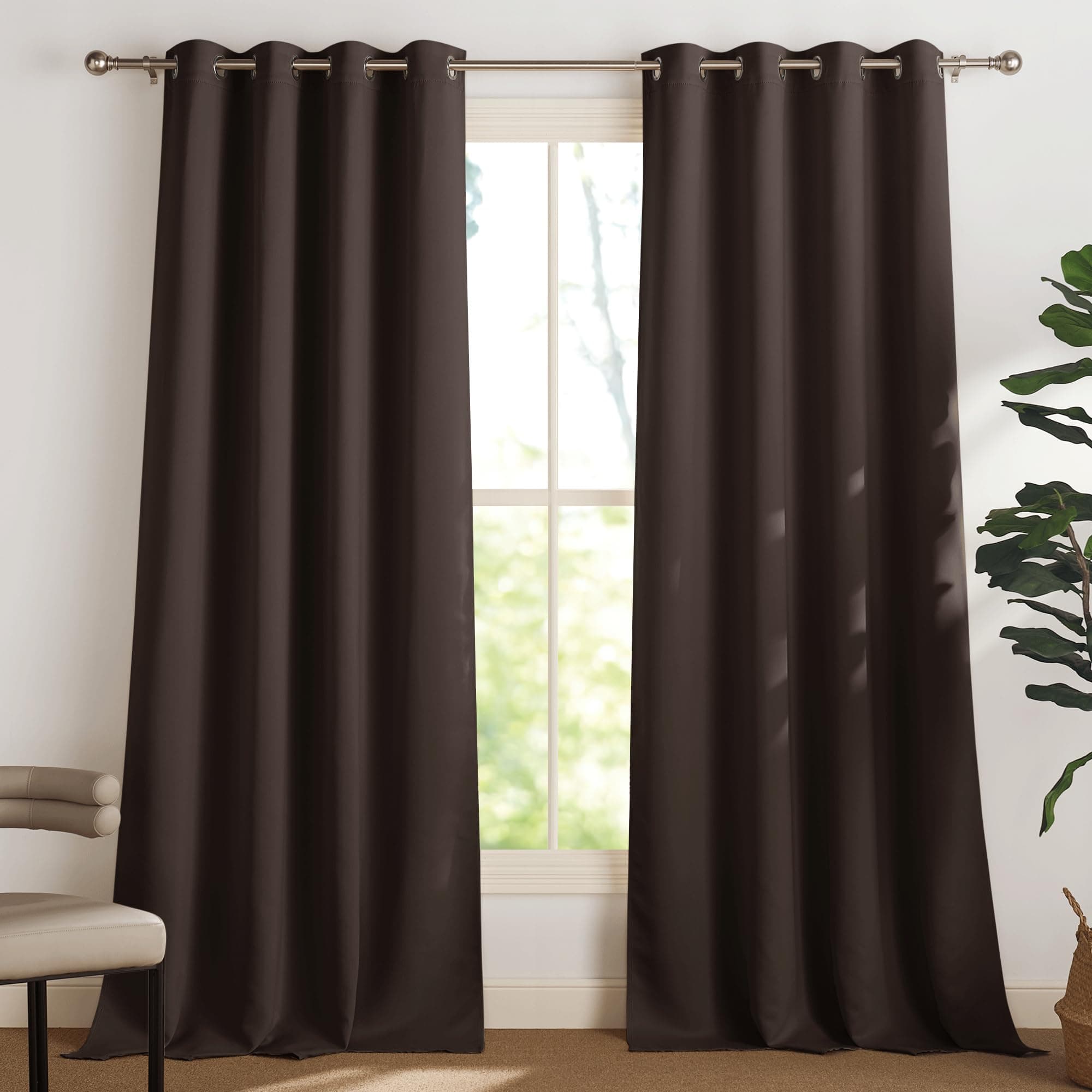 PONY DANCE Rideau Salon Occultants de Fenêtre à Oeillets Isolant Thermique Tissu Marron Polyester Reduire Le Rayon UV et La Froid pour Chambre, L 140 X H 240 cm, 2 Pcs