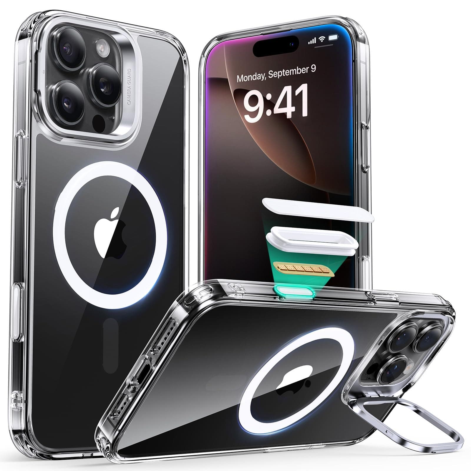 ESR für iPhone 16 Pro Hülle,Kamerasteuerung, kompatibel mit MagSafe, Militärnorm Schutzhülle, integrierter Versteck Ständer Handy Case, Kratzfeste Rückseite, Classic Serie, Klar