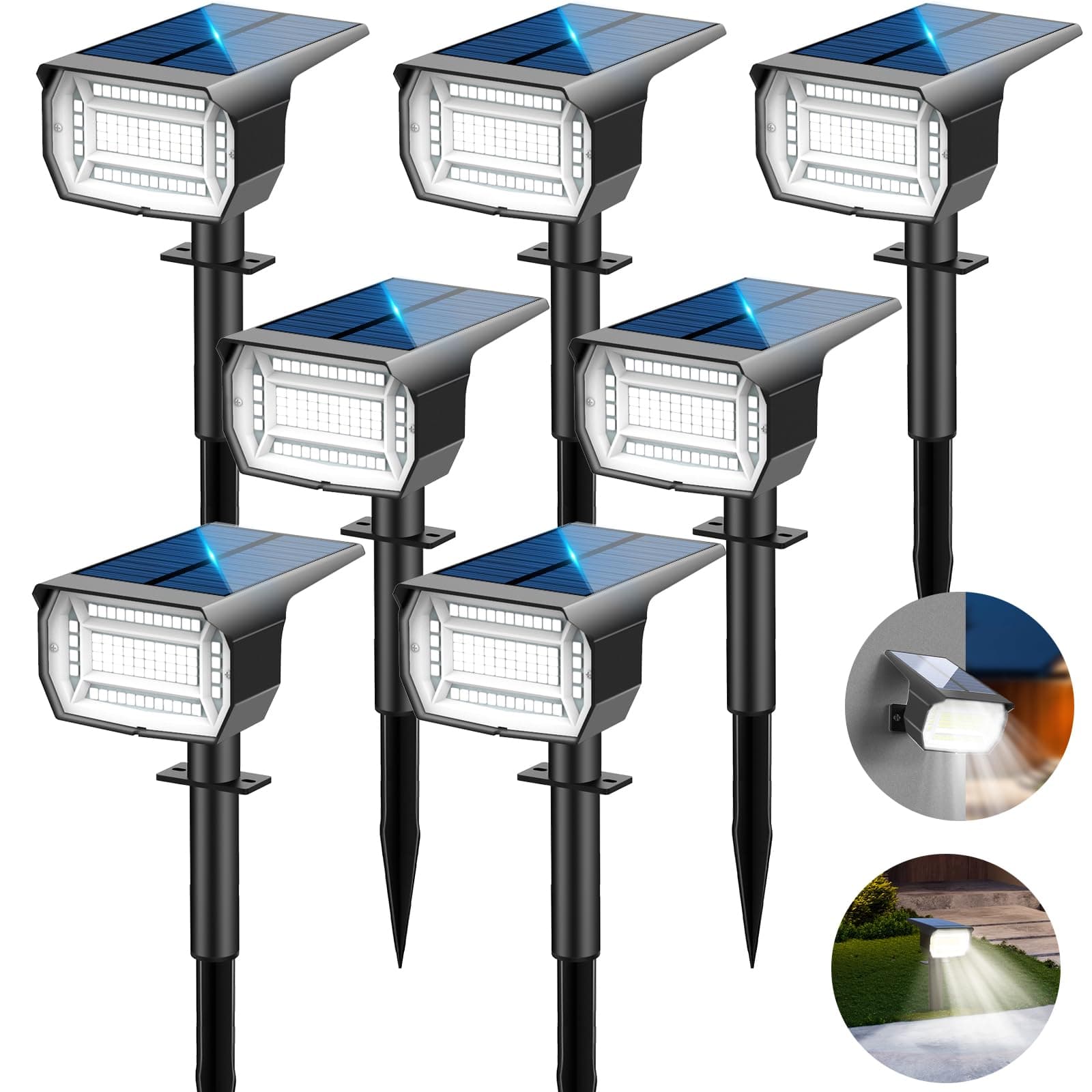 LOTMOS [72 LED/7 Piezas Luces Solares Exterior Jardin Impermeable IP67 Focos, Lampara para Patio,Caminos,Terraza,Suelo,Calzada,Piscina,Césped,Carril,Camping