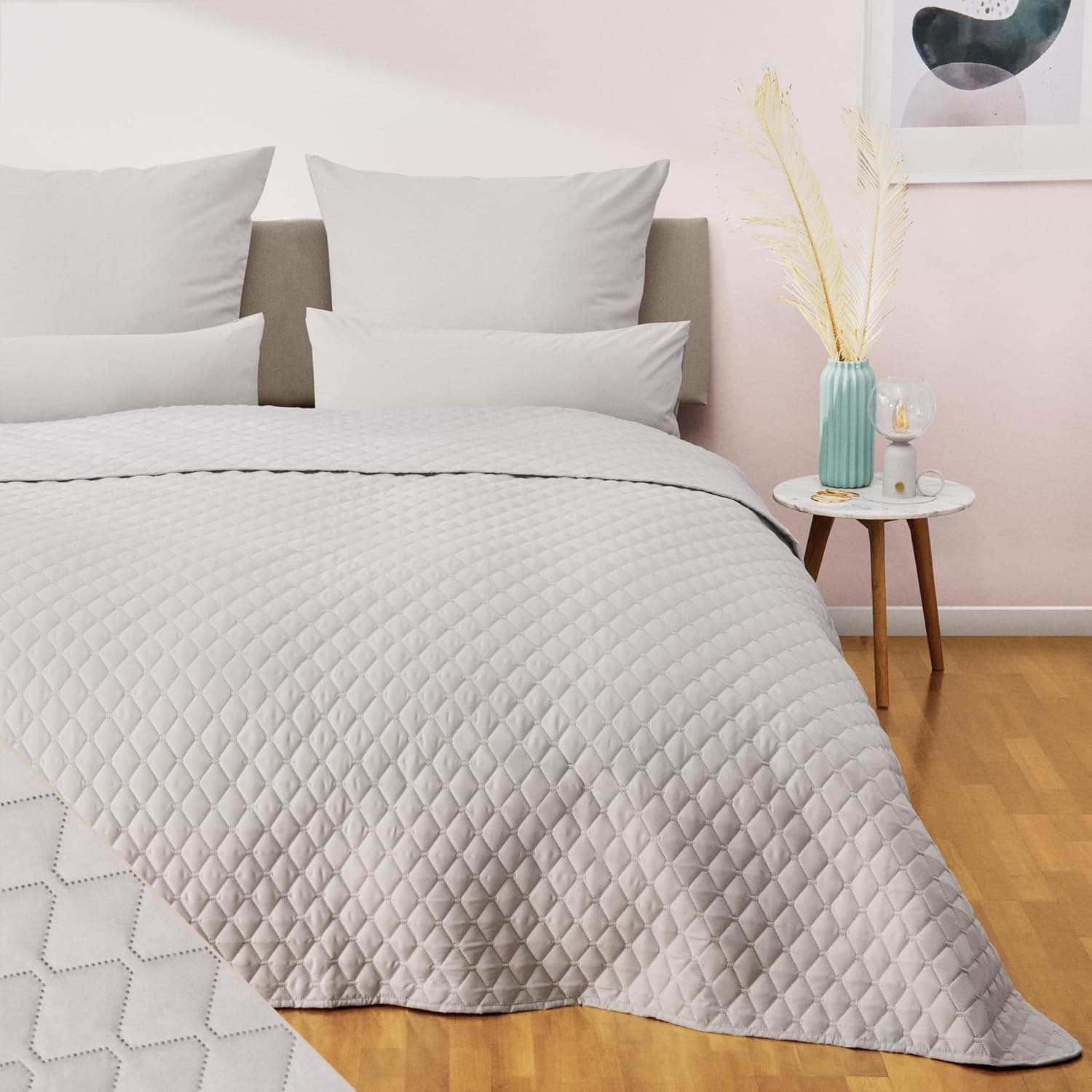 Blumtal Tagesdecke 220x240 cm - Oeko-TEX zertifizierter Bettüberwurf 220x240 cm - als Tagesdecke 140x200 / 160x200 - weicher Überwurf Sofa - Grau