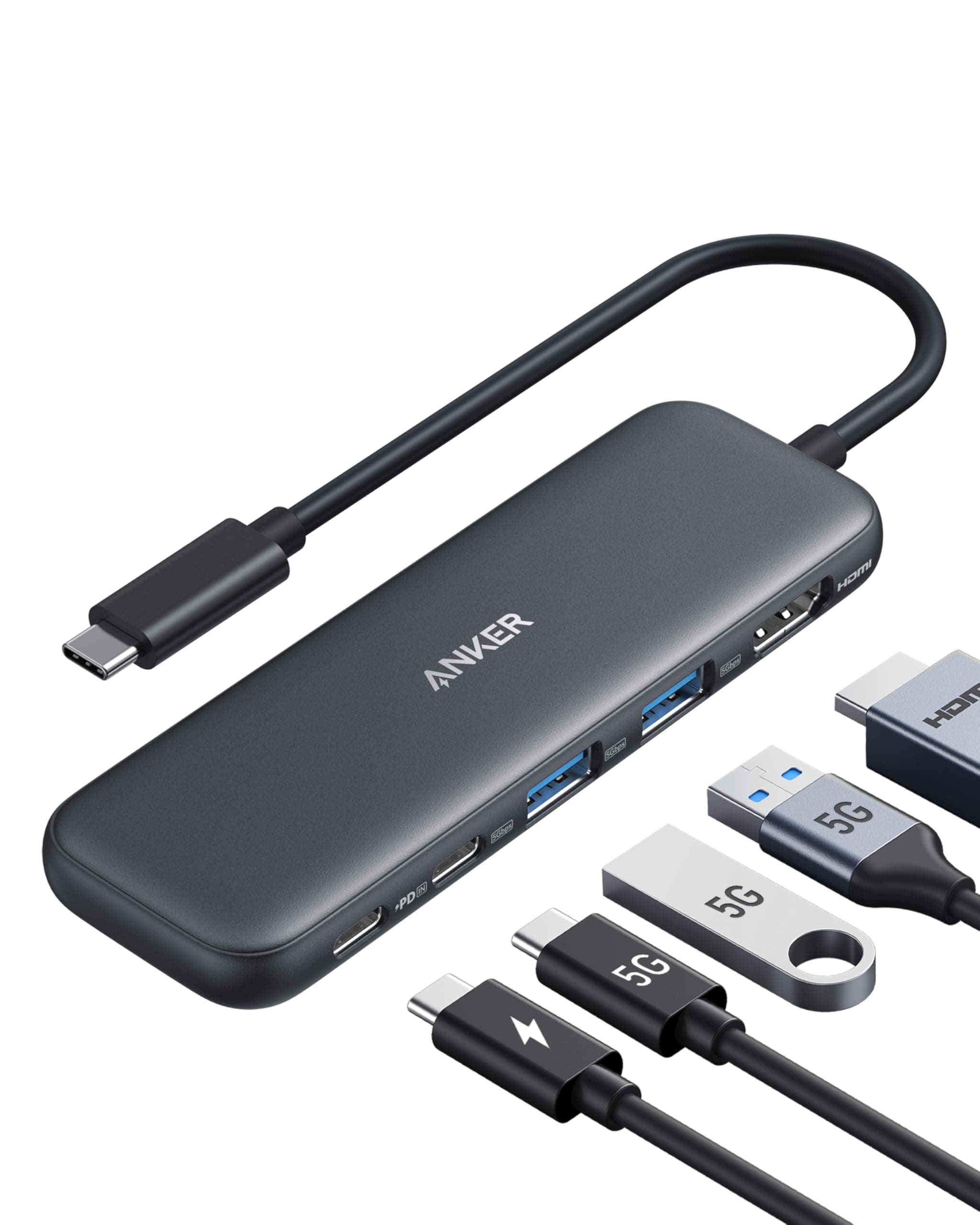 Anker USB C Hub, 332 USB-C Hub (5-in-1) mit 4K HDMI Display, 5Gbps Datenanschluss und 2 USB-A Ports für MacBook Pro, Air, Dell XPS, Lenovo Thinkpad, HP Laptops Mehr